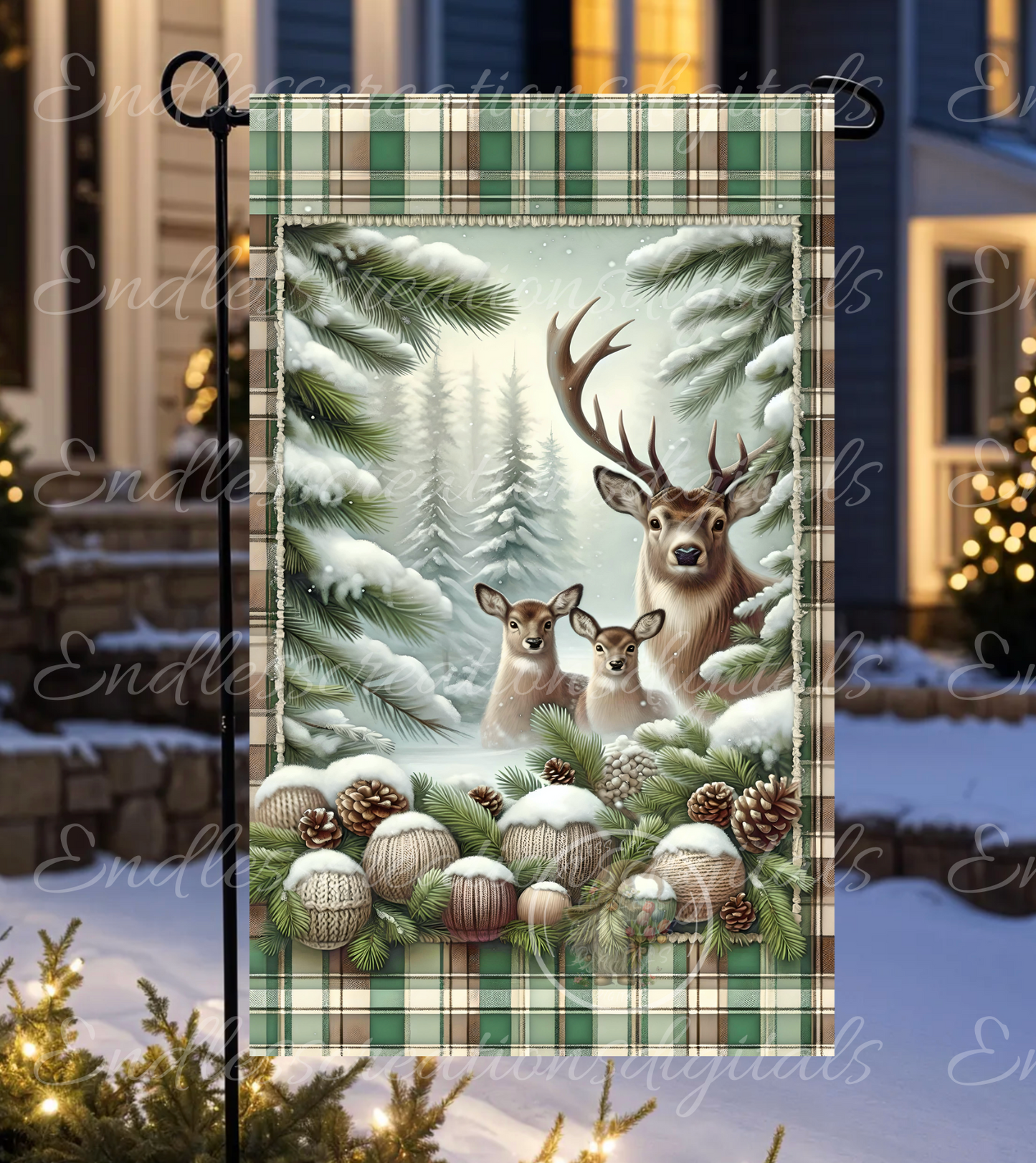 WARM WINTER WISHES DEER GARDEN FLAG