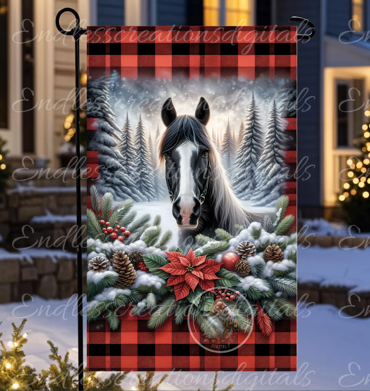WELCOME WINTER HORSE GARDEN FLAG