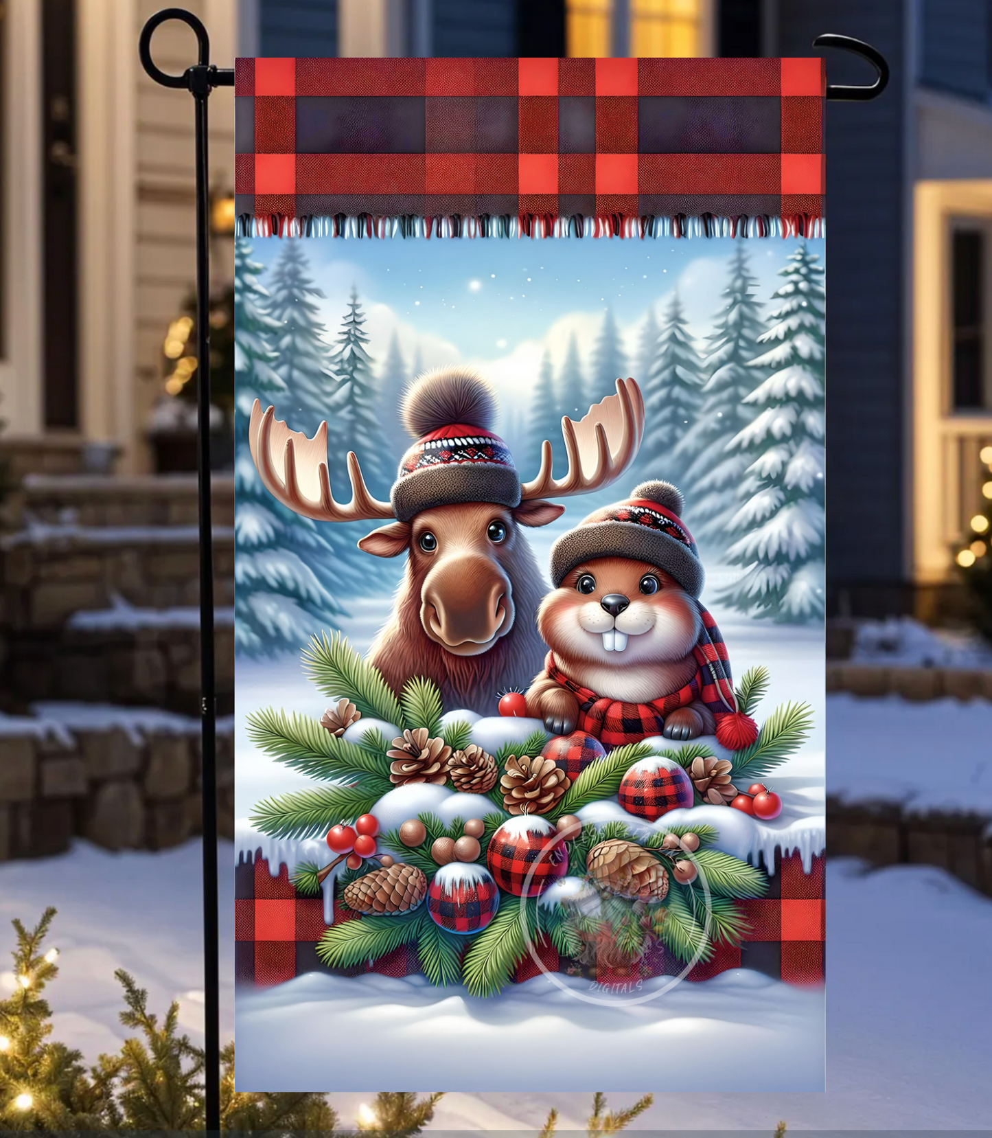 WINTER WONDERLAND MOOSE GARDEN FLAG