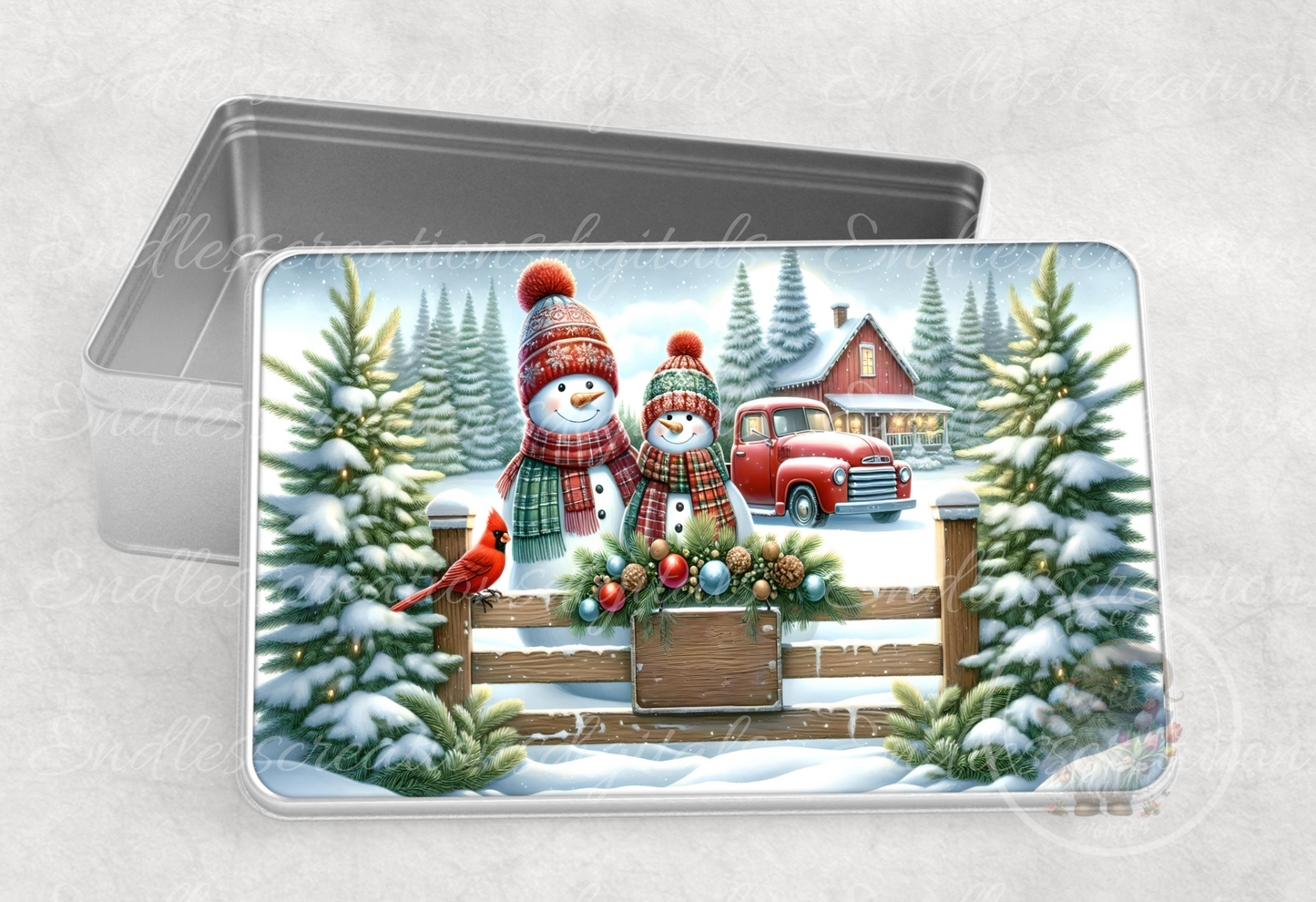 SNOWMAN COUPLE WINTER RECTANGLE/TINS