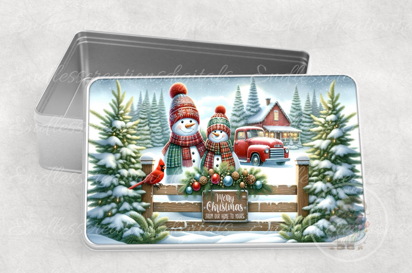 SNOWMAN COUPLE WINTER RECTANGLE/TINS