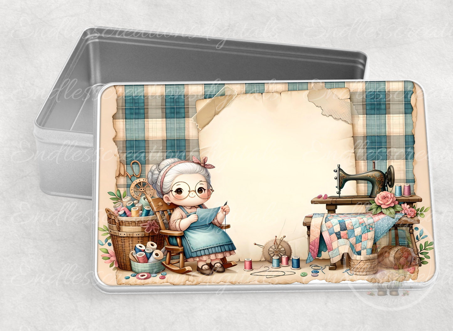 GRANNY'S SEWING BOX RECTANGLE/TIN