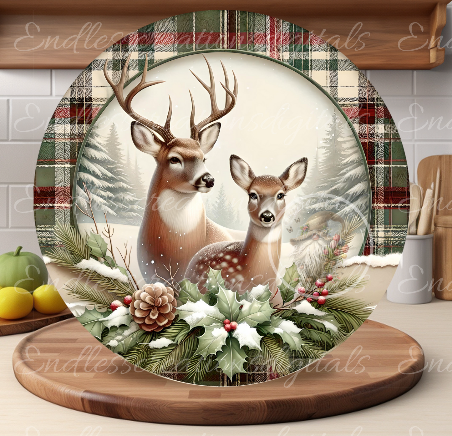 WINTER DEER COUPLE ROUND