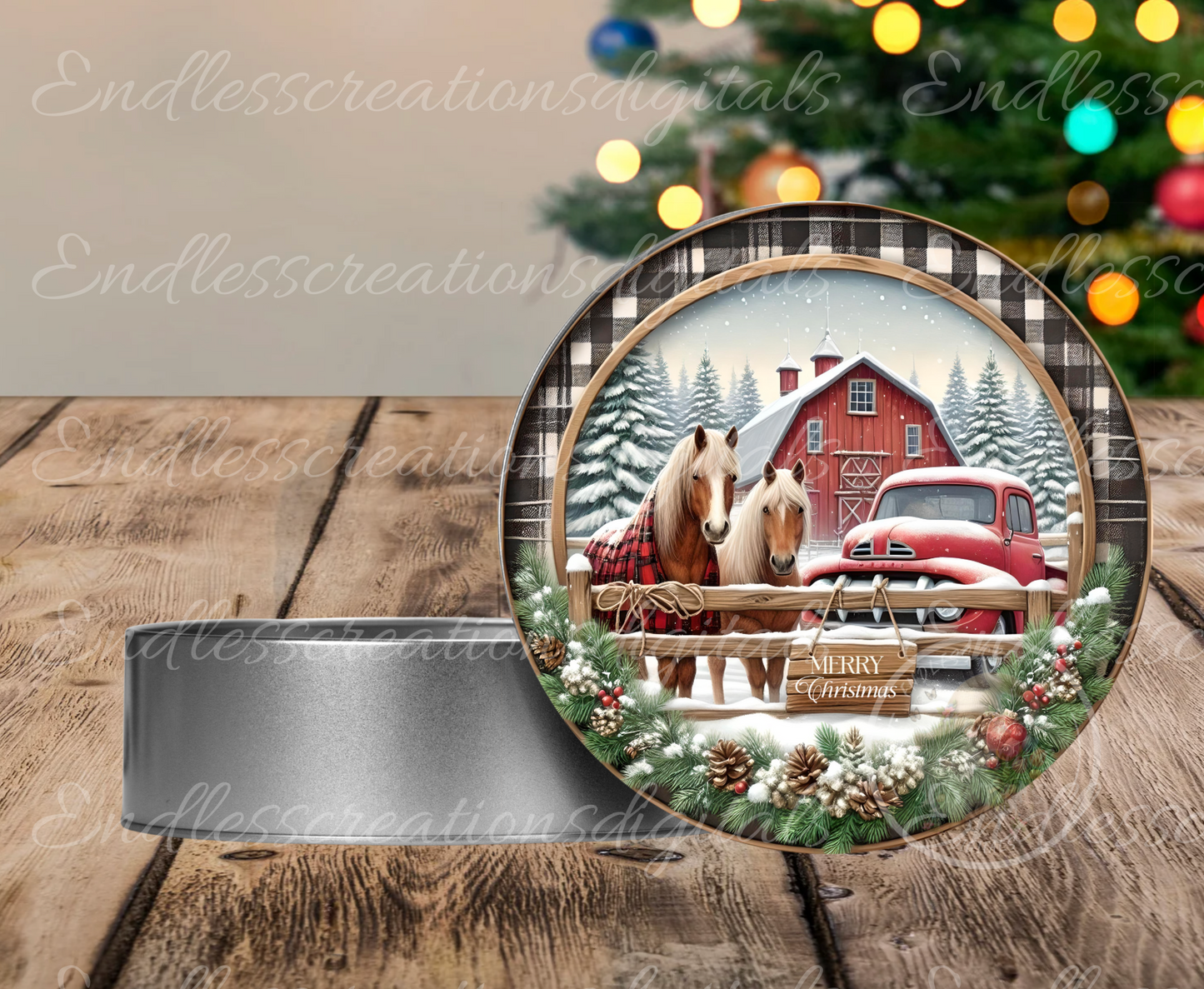 WINTER RED TRUCK HORSE FARM