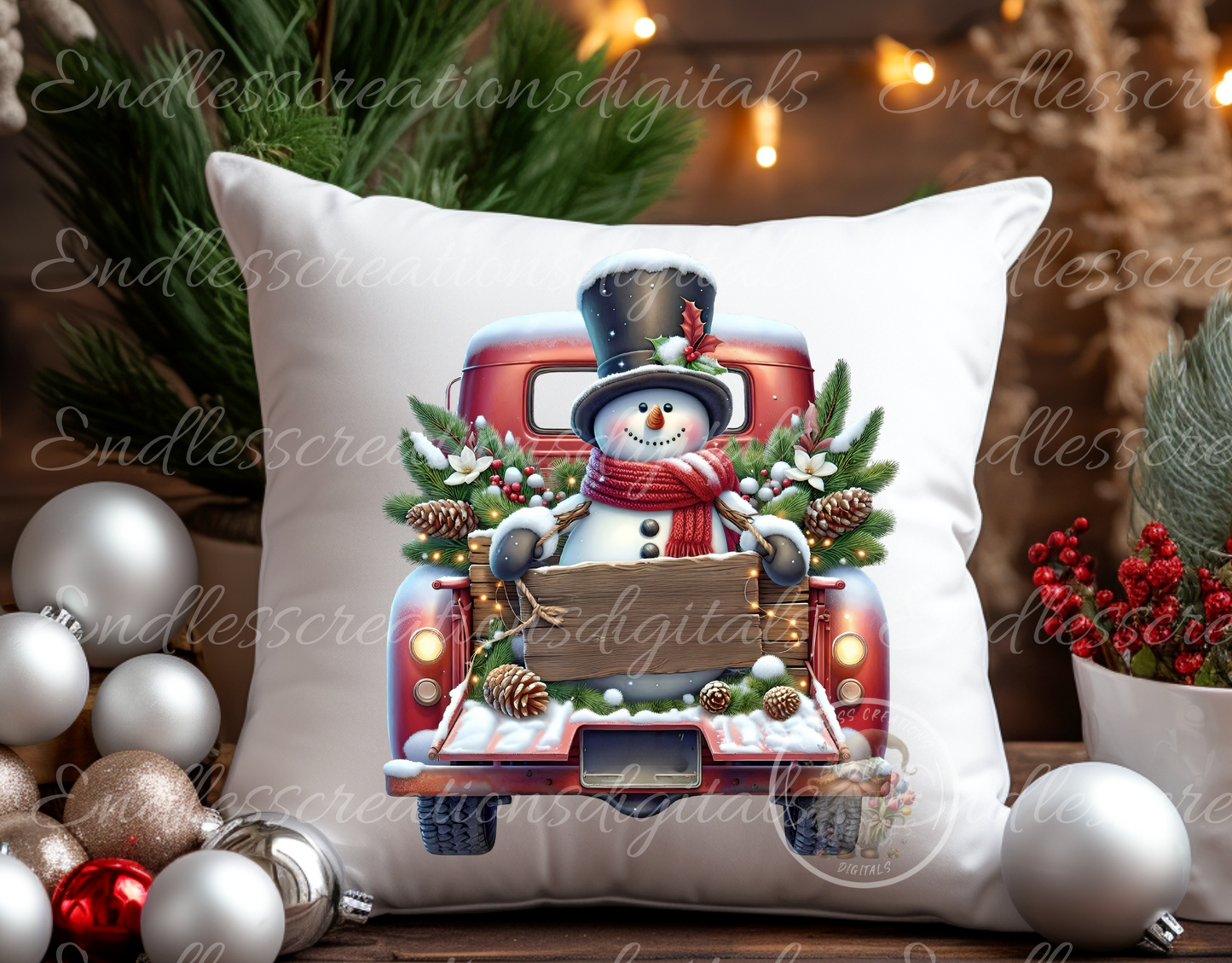RED TRUCK WITH SNOWMAN WINTER BUNDLE (NO TEXT)