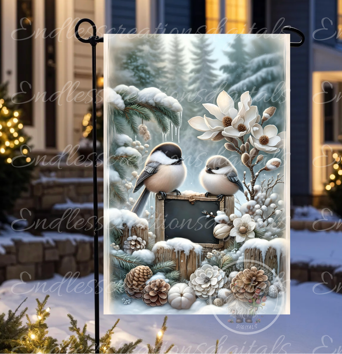 WINTER BLESSINGS CHICKADEE PAIR GARDEN FLAG