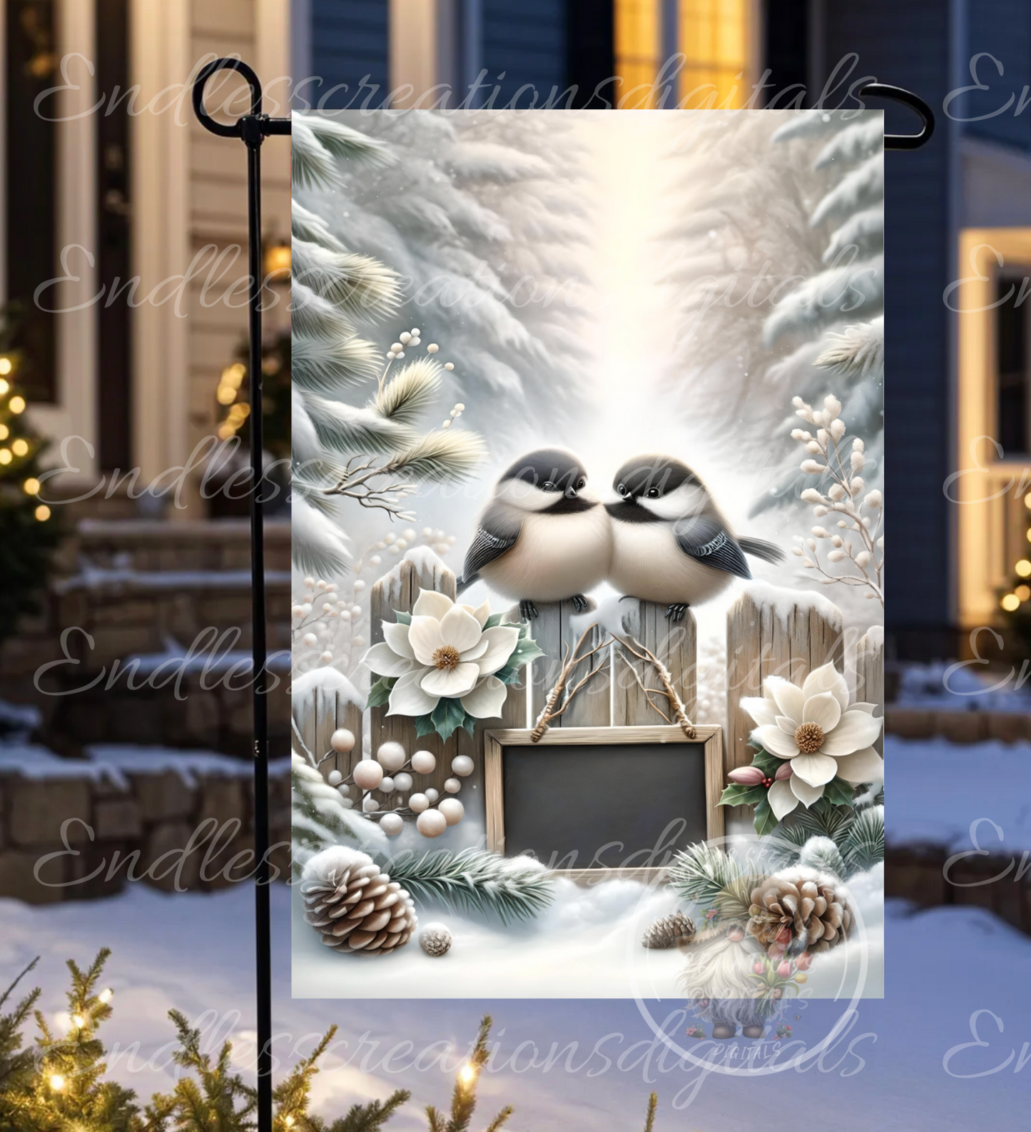 CHICKADEE COUPLE GARDEN FLAG