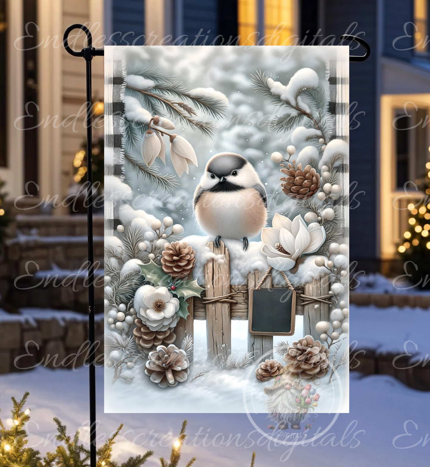 WINTER BLESSINGS CHICKADEE GARDEN FLAG