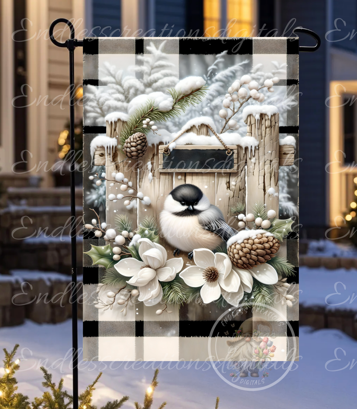 WINTER BLESSINGS CHICKADEE GARDEN FLAG