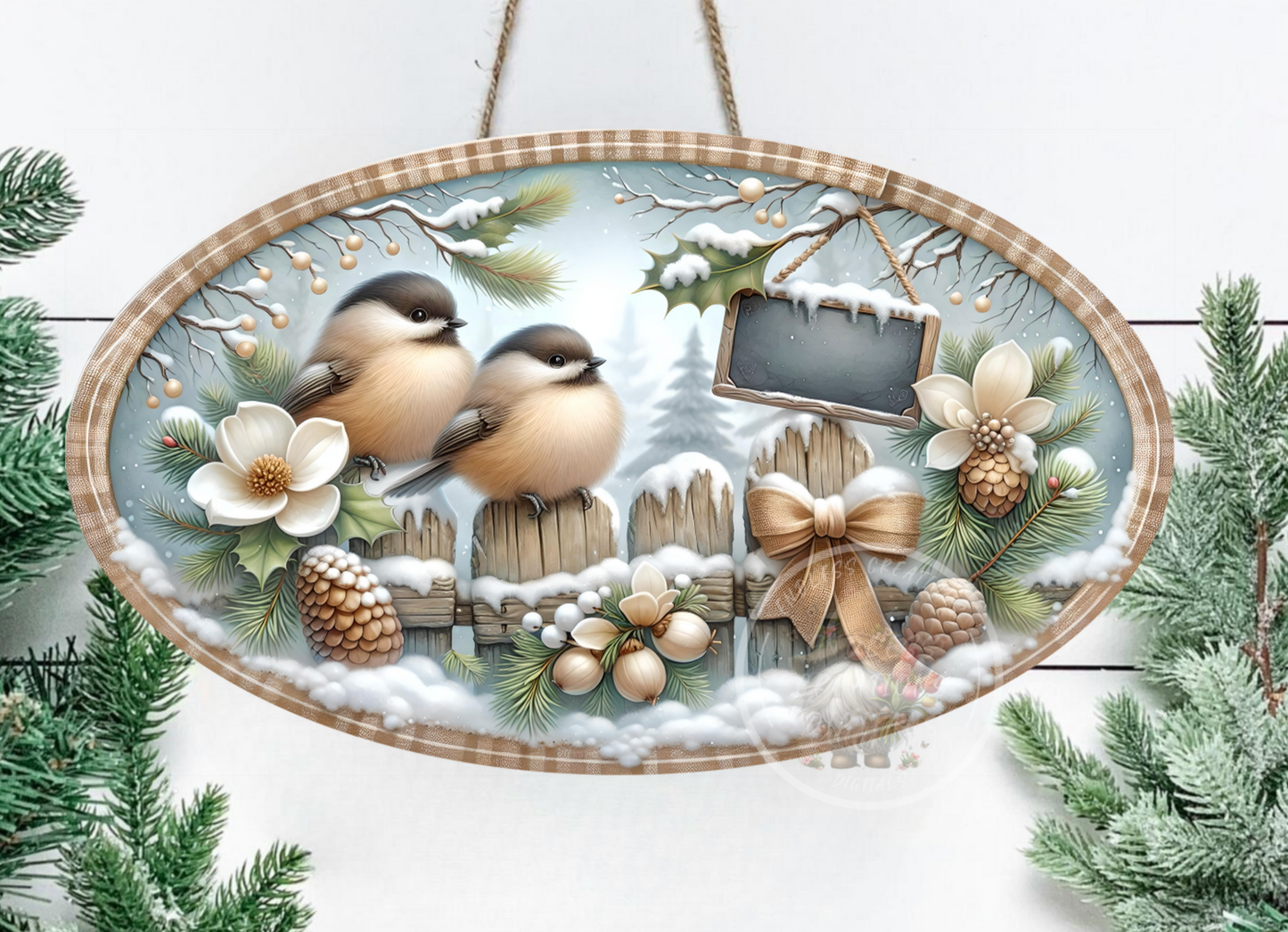 WINTER CHICKADEES WIDE OVAL DIGITALS