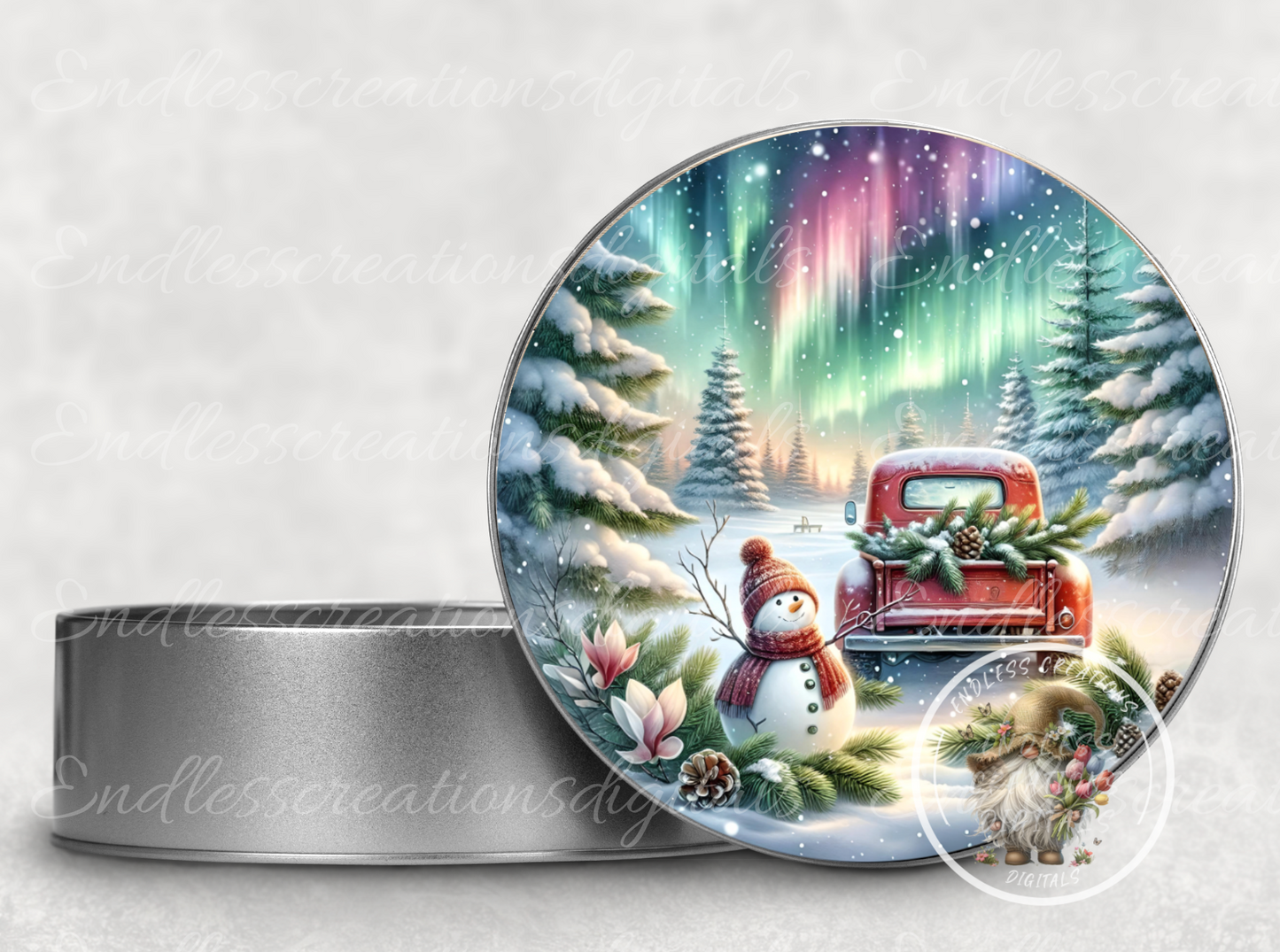 WINTER NORTHERN LIGHTS RED TRCUK CLOCK DESIGN