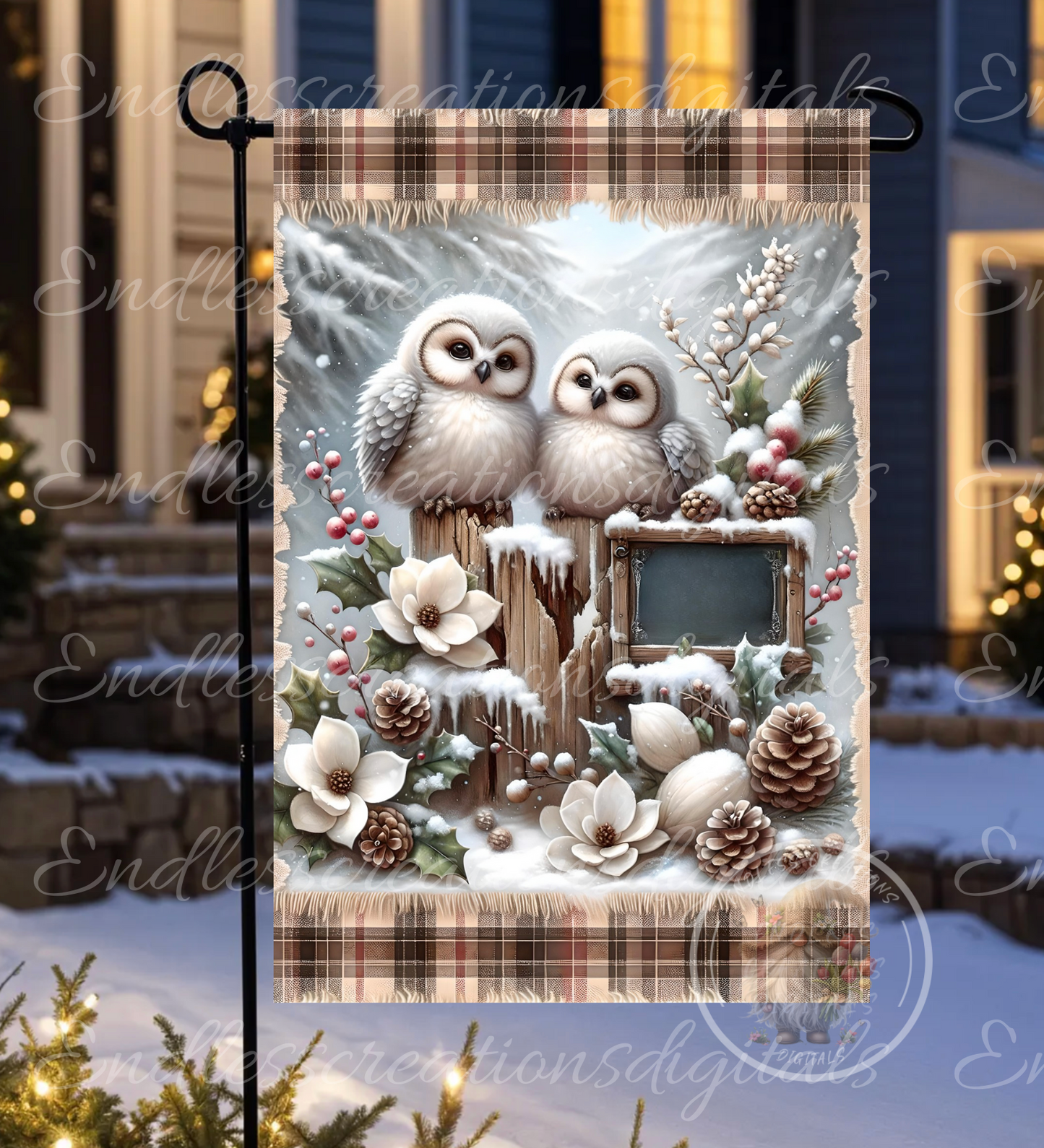 WINTER BLESSINGS SNOW OWLS GARDEN FLAG