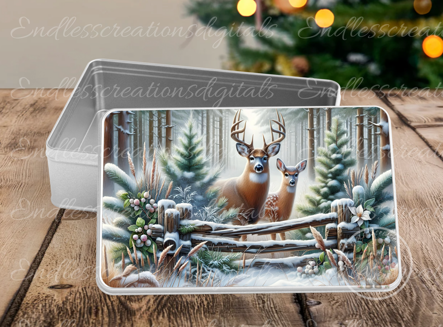 BUCK DEER AND FAWN RECTANGLE/TINS