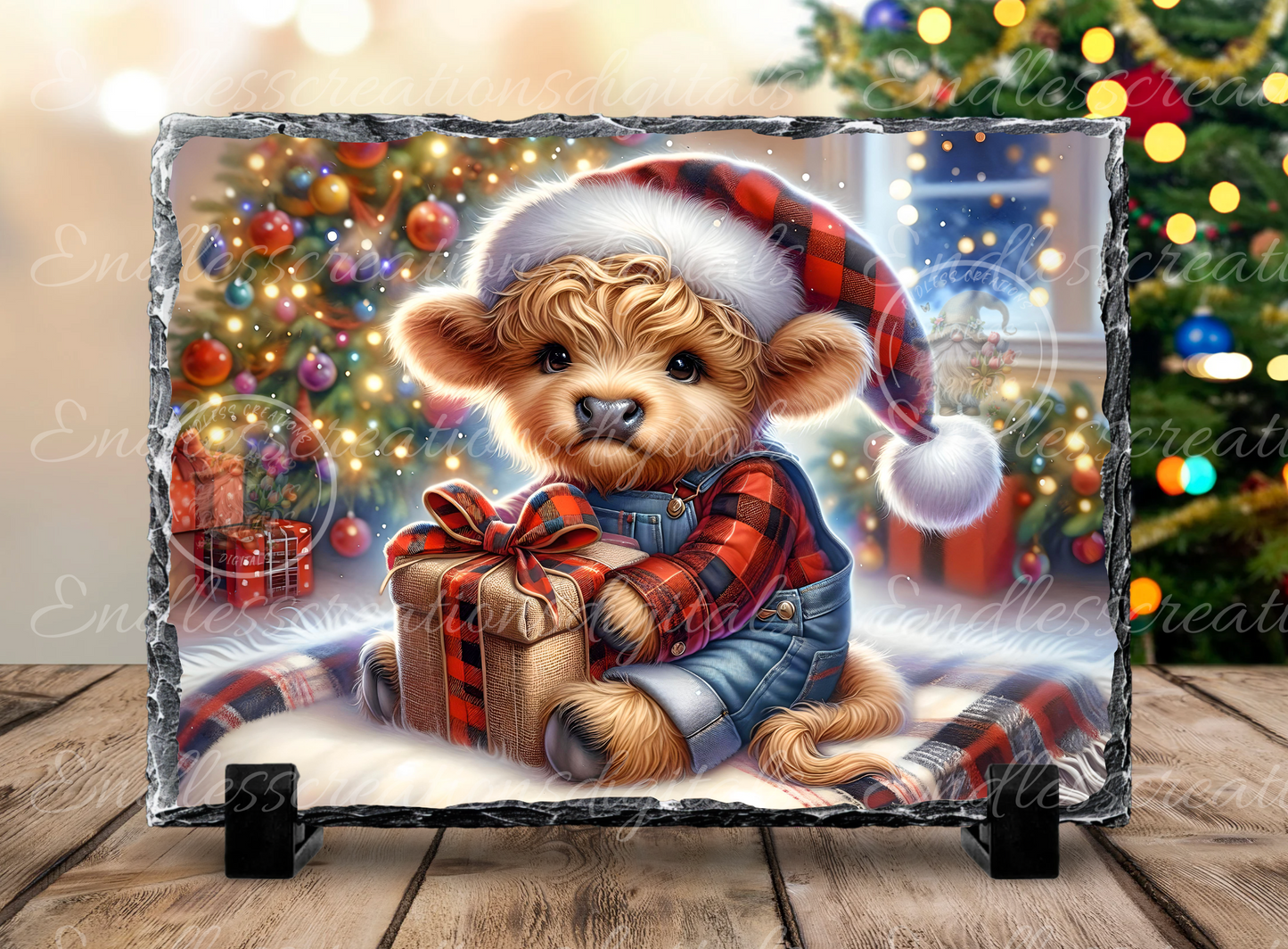 ADORABLE CHRISTMAS BOY HIGHLAND COW RECTANGLE/TINS