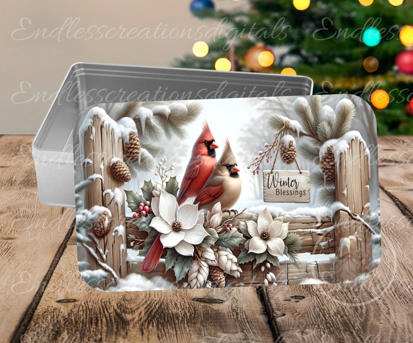 WINTER PAIR OF CARDINALS RECTANGLE/TINS