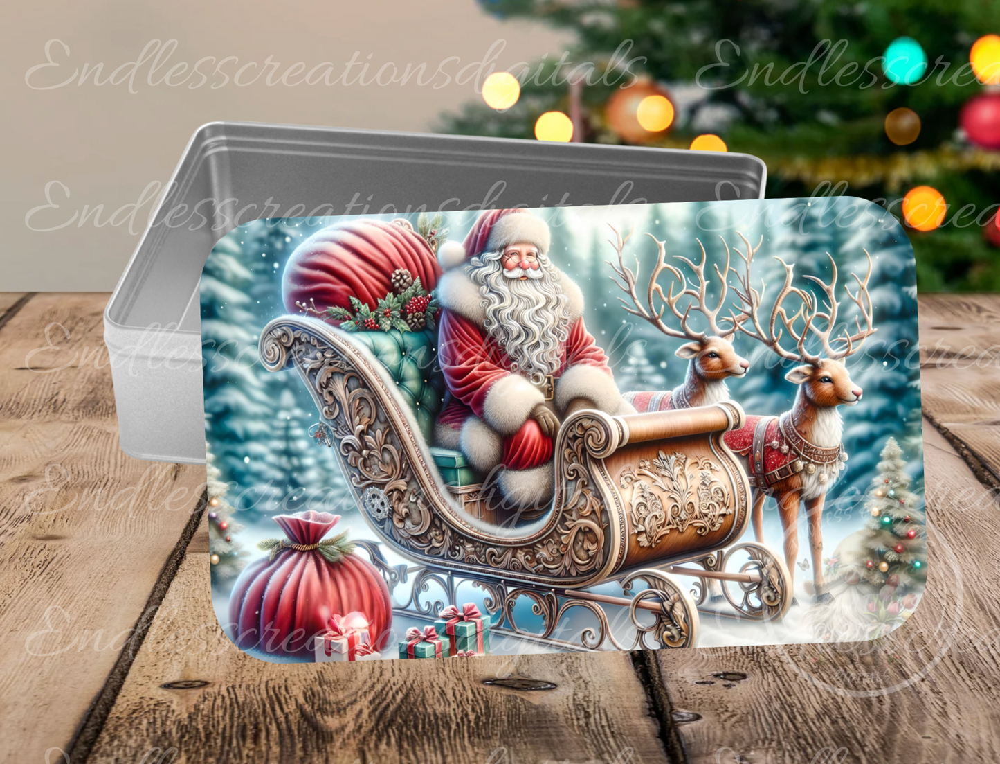 SANTA AND REINDEER SET OF 3 RECTANGLE/TINS