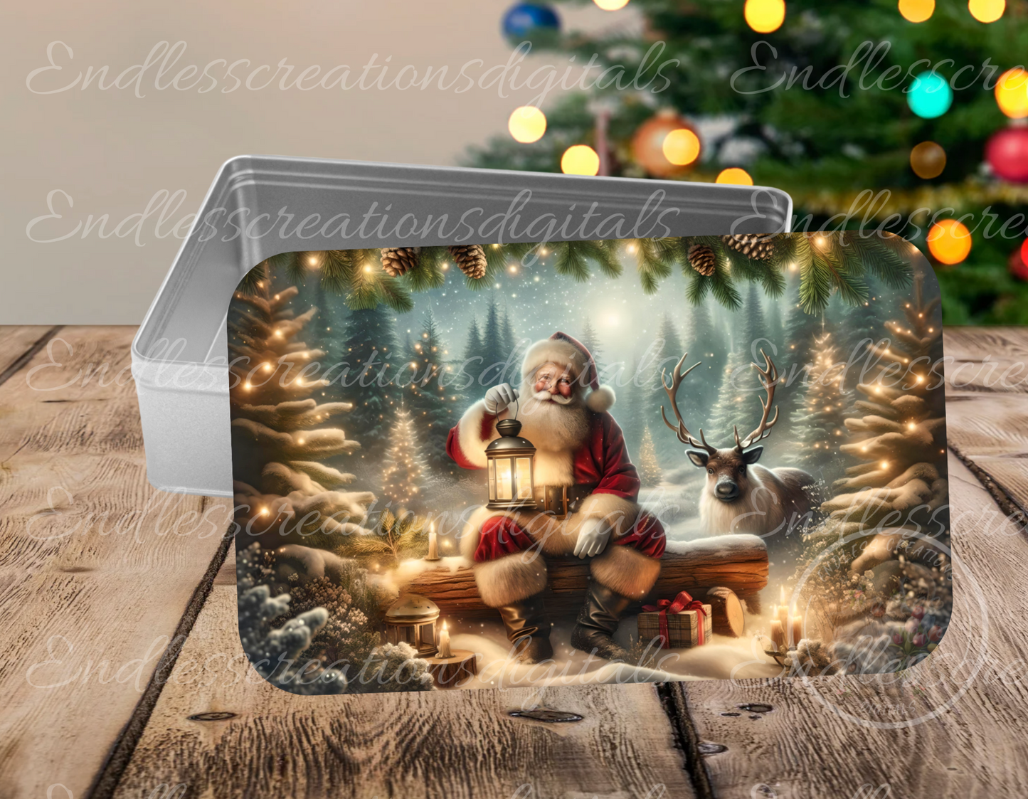 SANTA AND REINDEER RECTANGLE/TINS