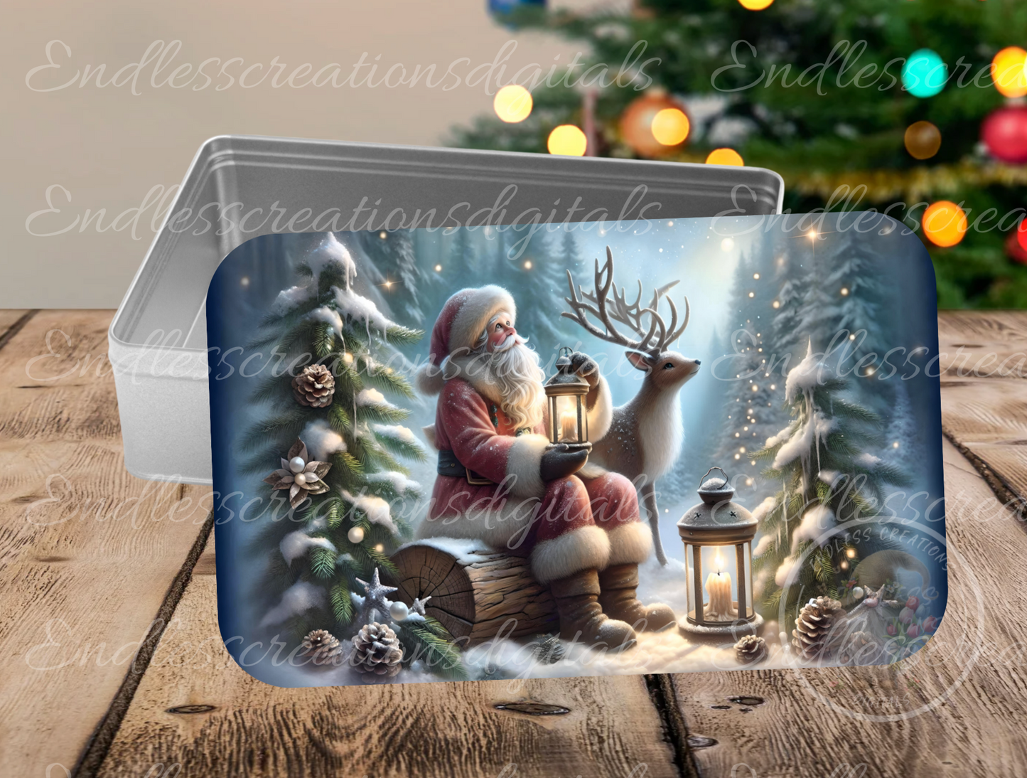SANTA AND REINDEER WINTER RECTANGLE/TINS