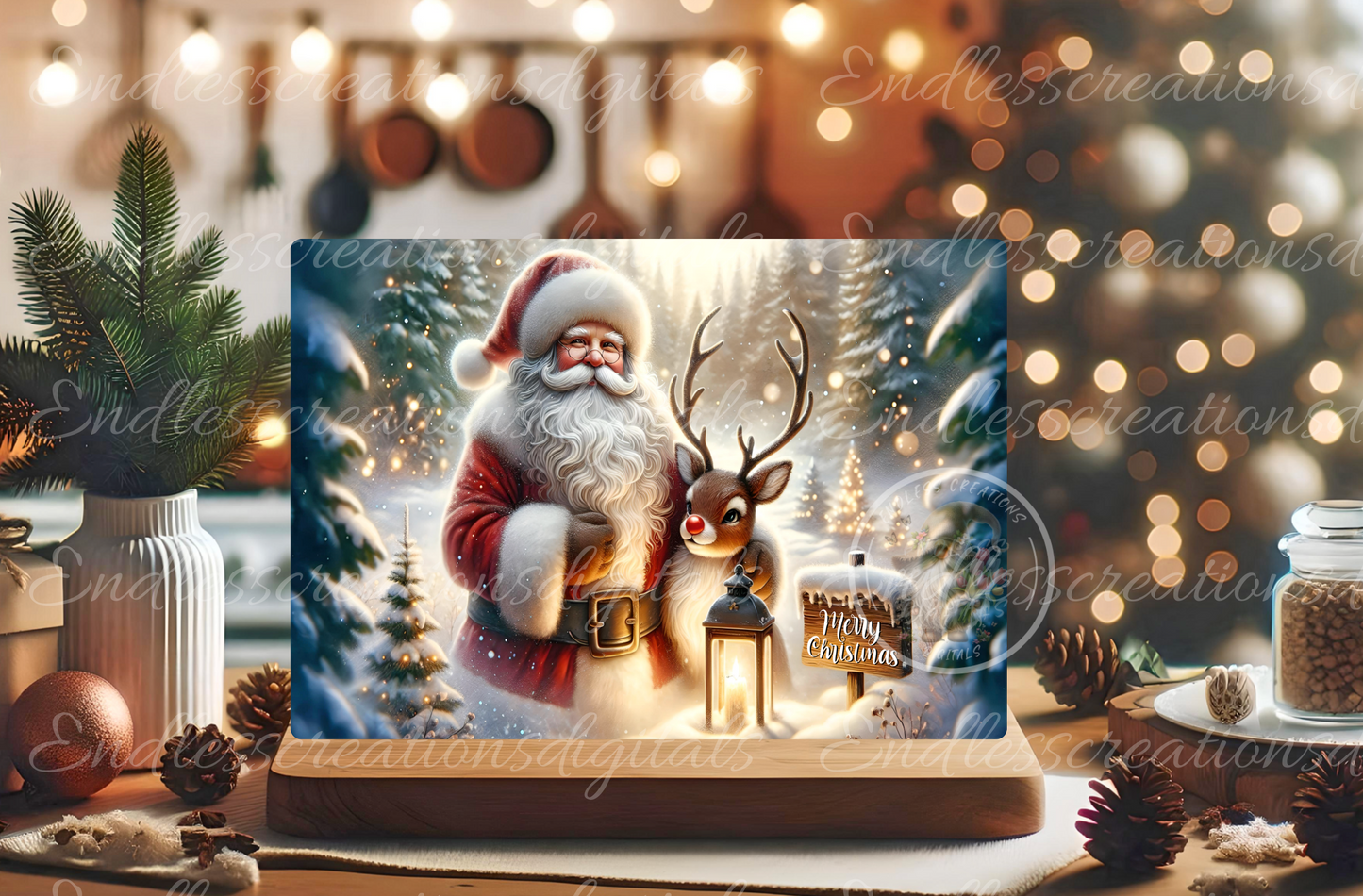 RUDOLPH AND SANTA CHRISTMAS RECTANGLE/TINS