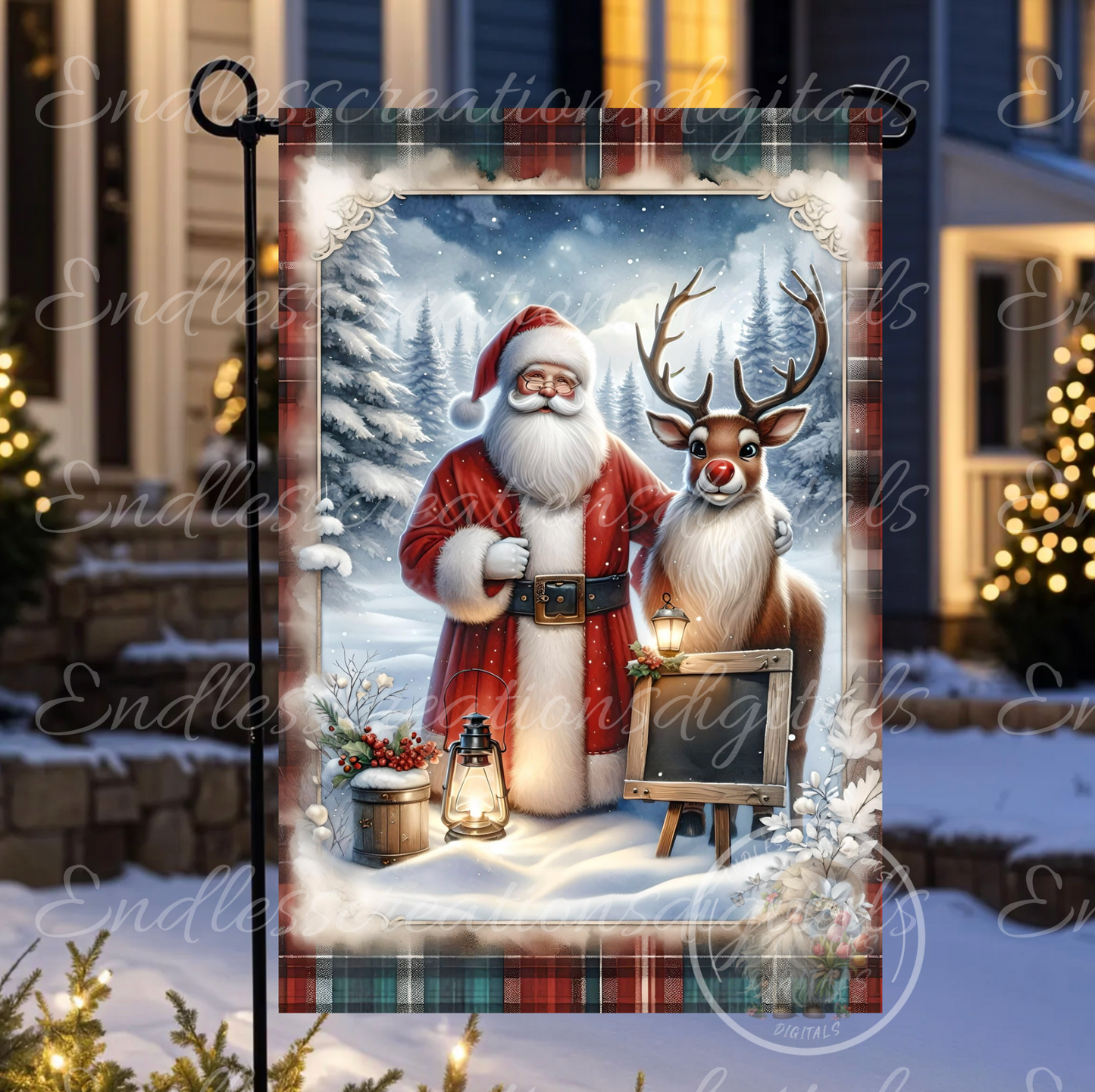 SANTA AND RUDOLPH MERRY CHRISTMAS GARDEN FLAG