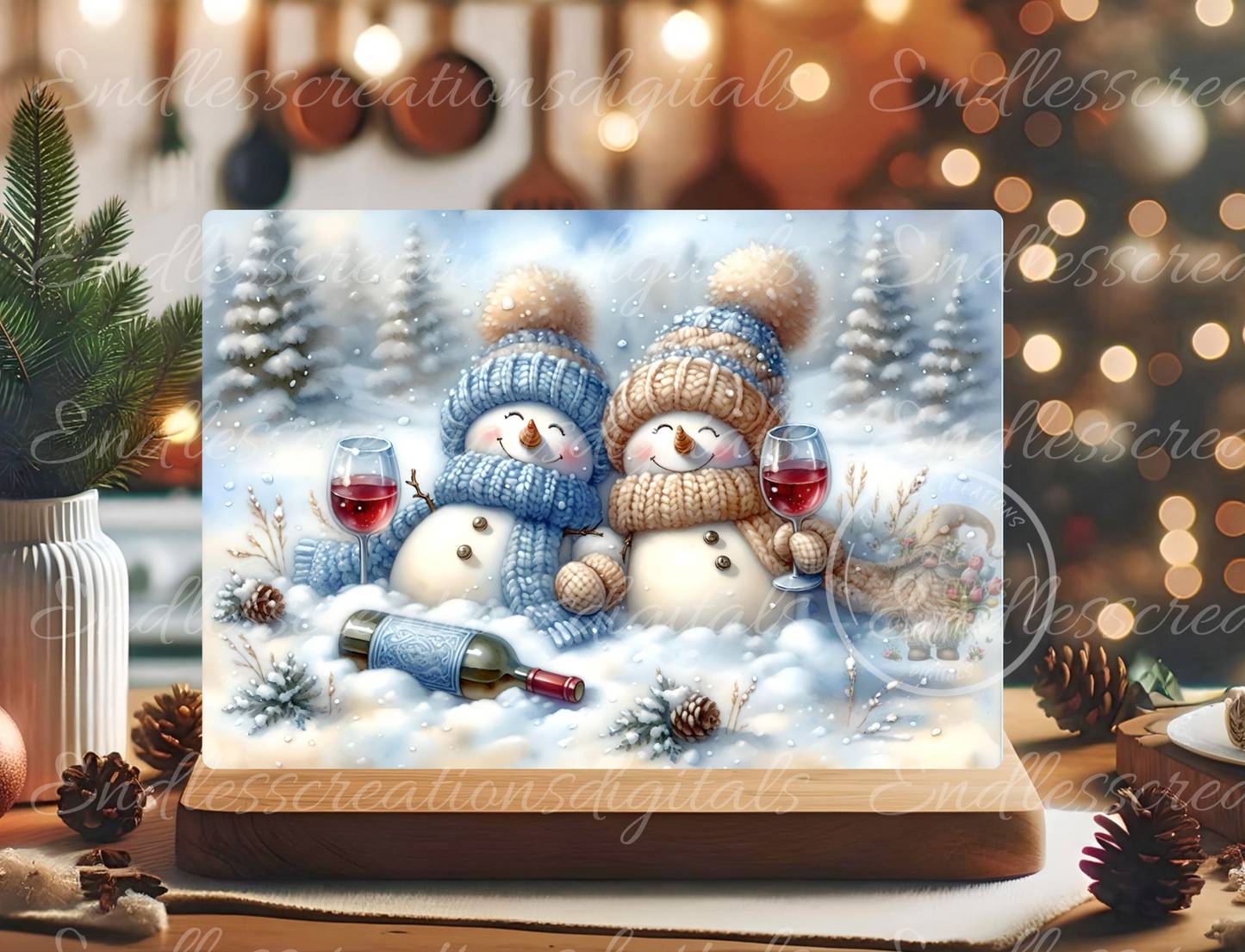 WINE WINTER SNOWMAN RECTANGLE/TINS