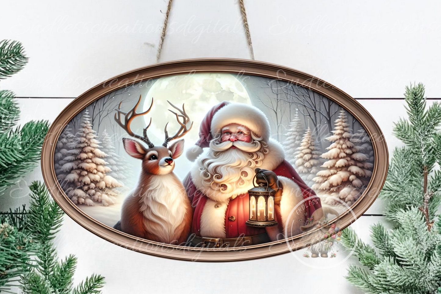 SANTA AND RUDOPLH OVAL DIGITAL
