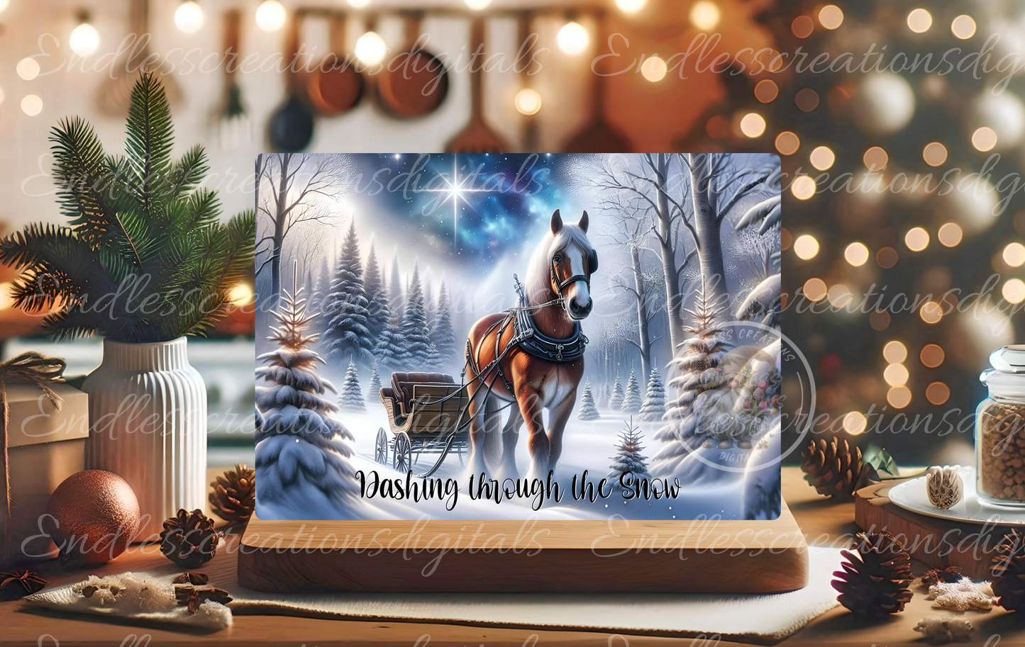 WINTER HORSE AND SLEIGH RECTANGLE/TINS