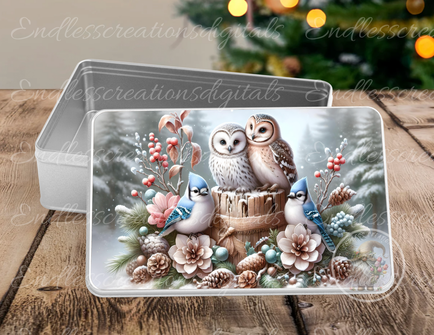 WINTER OWLS BLUEJAYS RECTANGLE/TINS