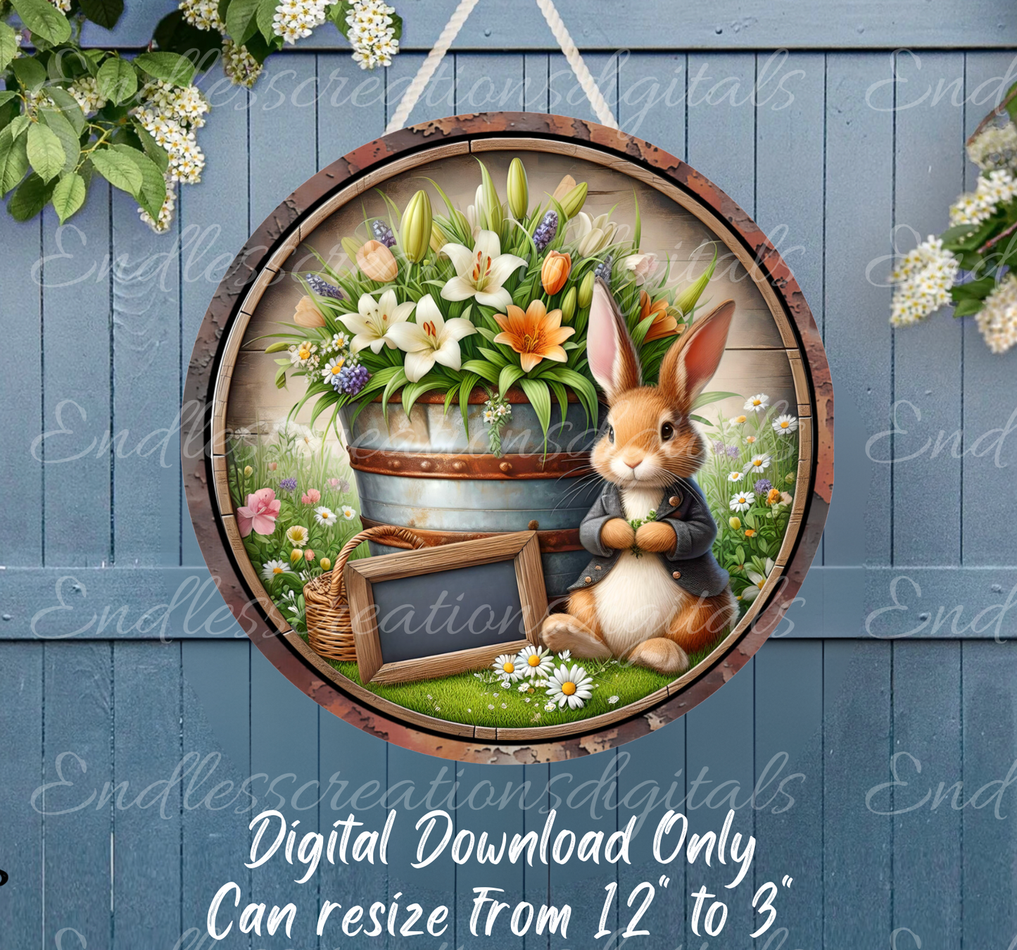EASTER SUBLIMATION door hanger, wreath sign png, for sublimation high resolution, 2 files for download, 1 add your own text