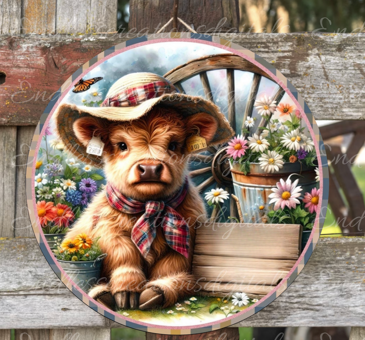 SPRING HIGHLAND COW round door png, for sublimation high resolution
