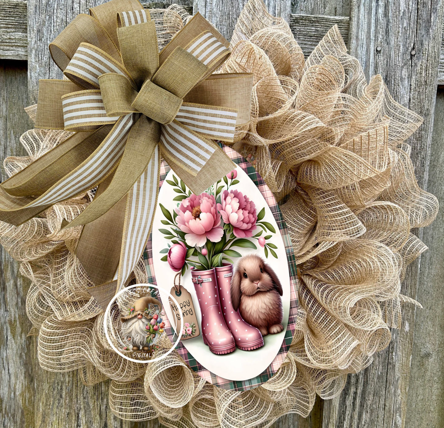 OVAL DIGITALS PEONIES BUNNY