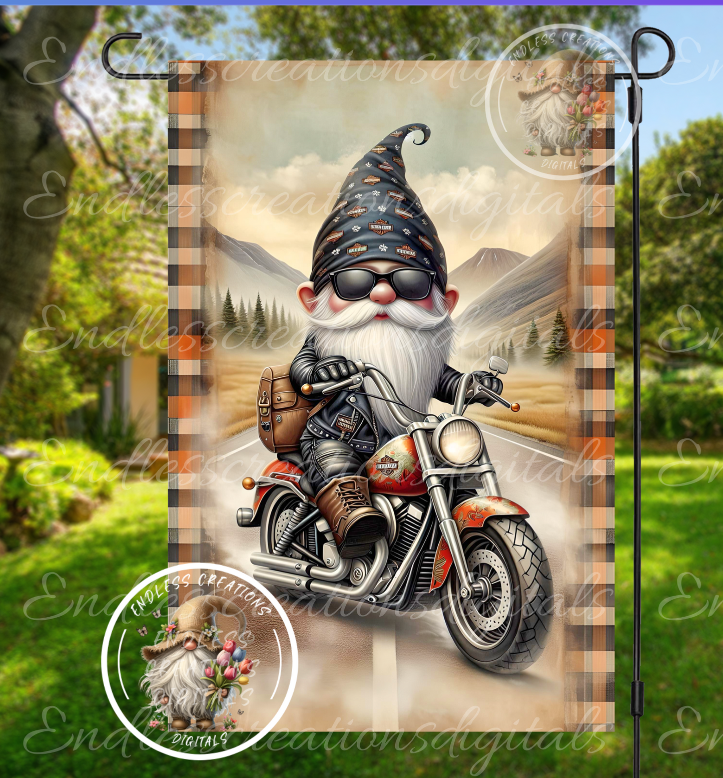 RIDE TO LIVE GNOME MOTORCYCLE GARDEN FLAG