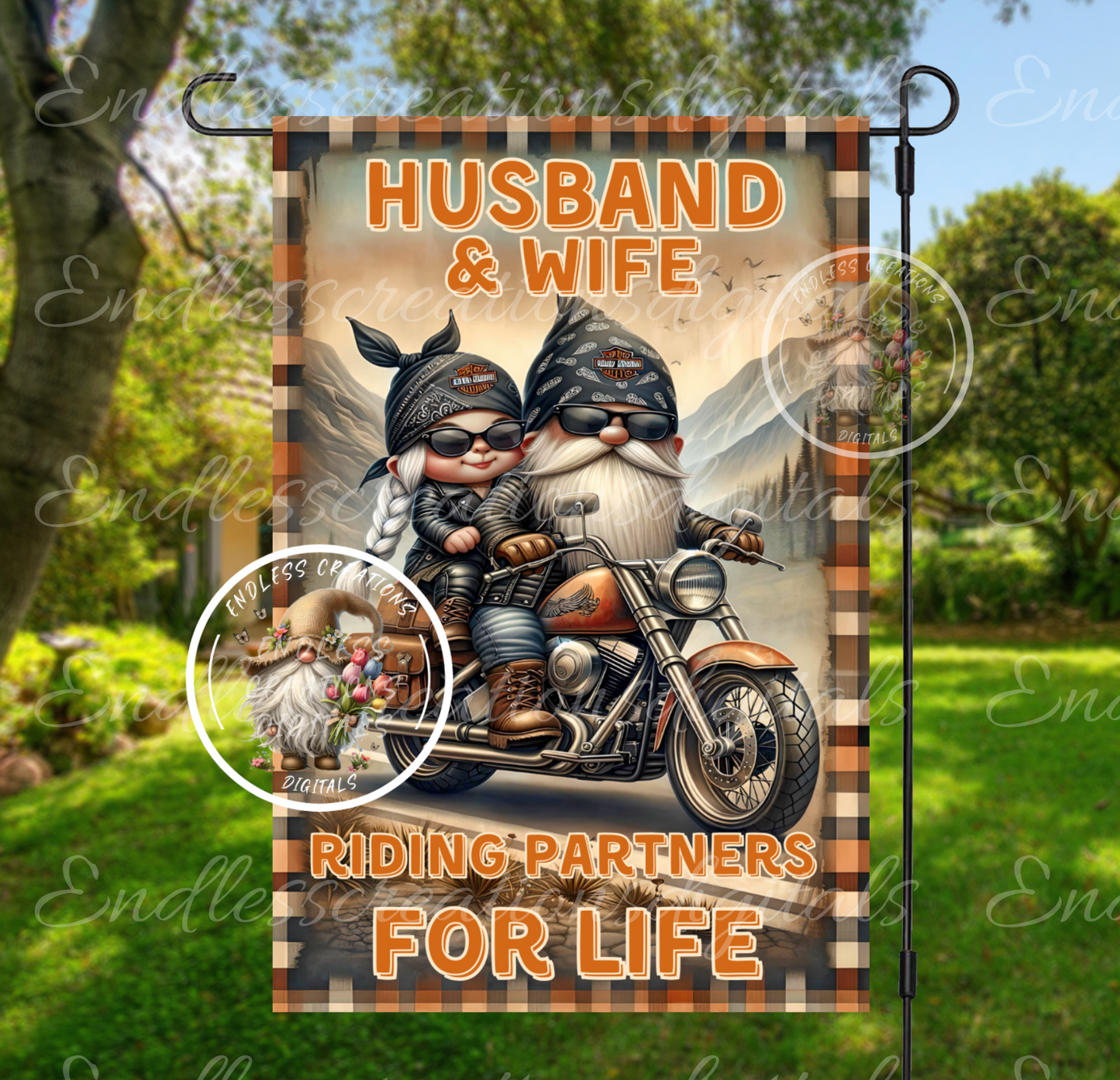HUSBAND AND WIFE BIKERS GARDEN FLAG