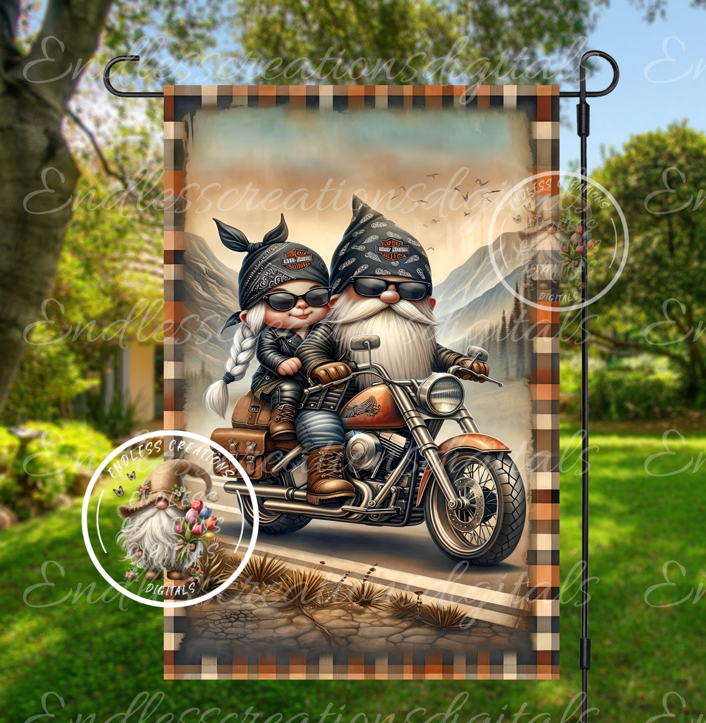 HUSBAND AND WIFE BIKERS GARDEN FLAG