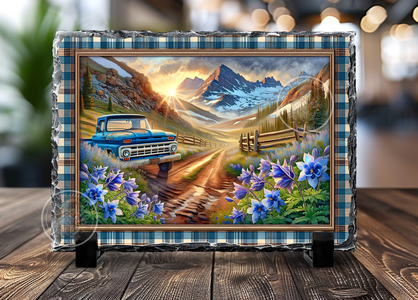 FLORAL MOUNTAINS BLUE TRUCK RECTANGLE