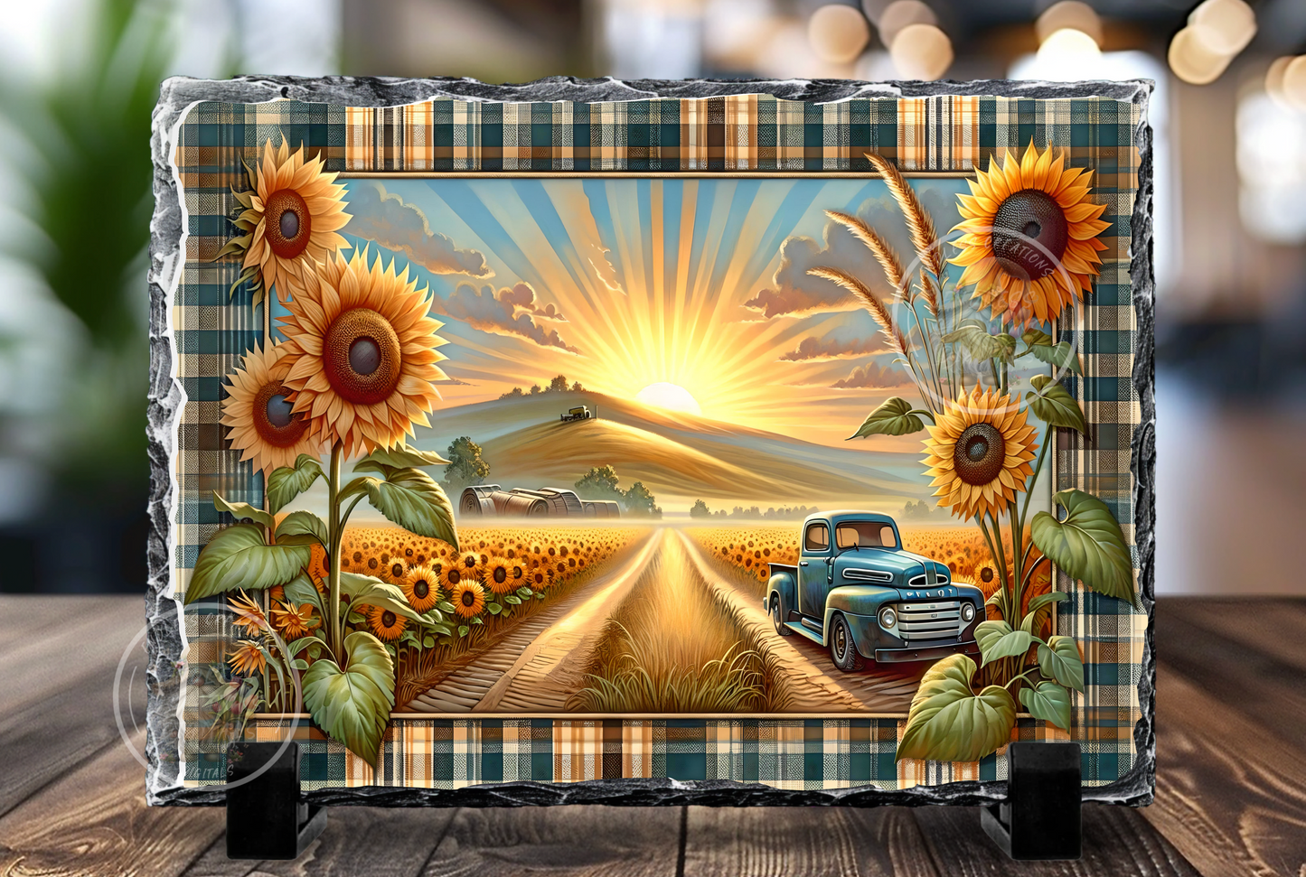 SUNFLOWERS BLUE TRUCK MOUNTAIN RECTANGLE