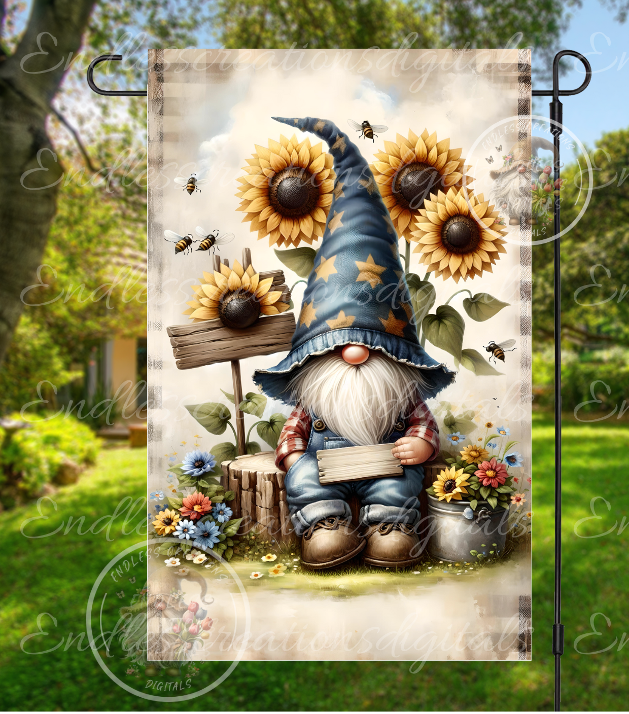 WELCOME GNOME FLORAL GARDEN FLAG
