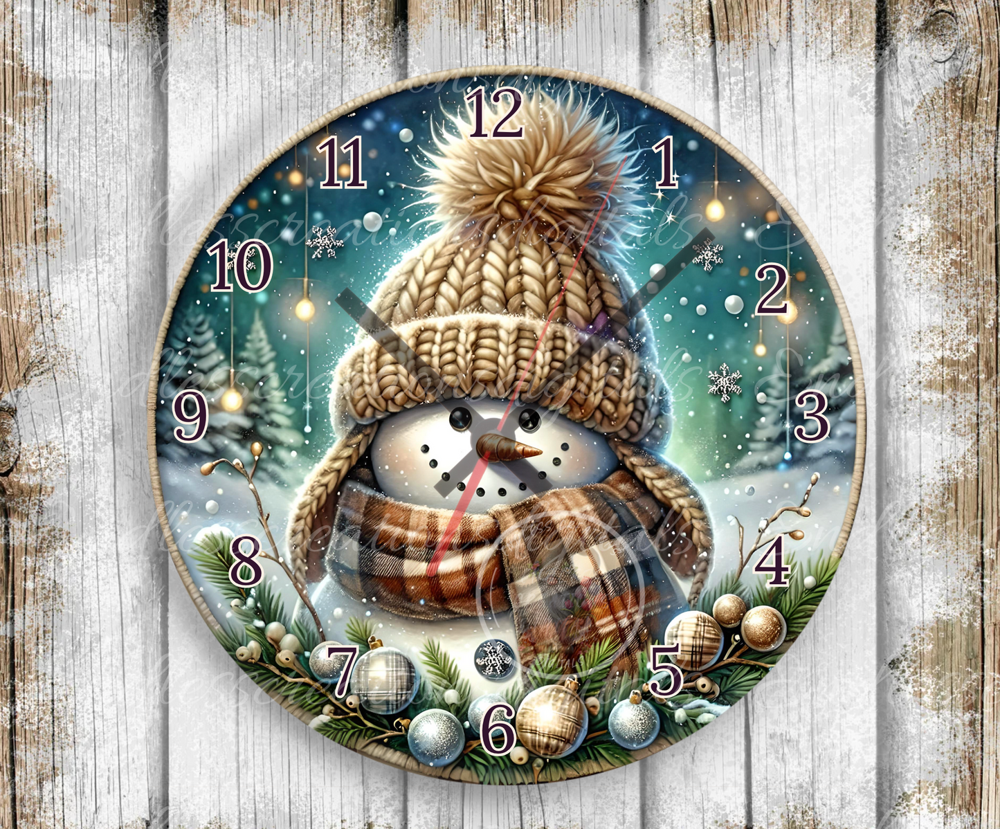 RUSTIC SNOWMAN CLOCK DESIGN