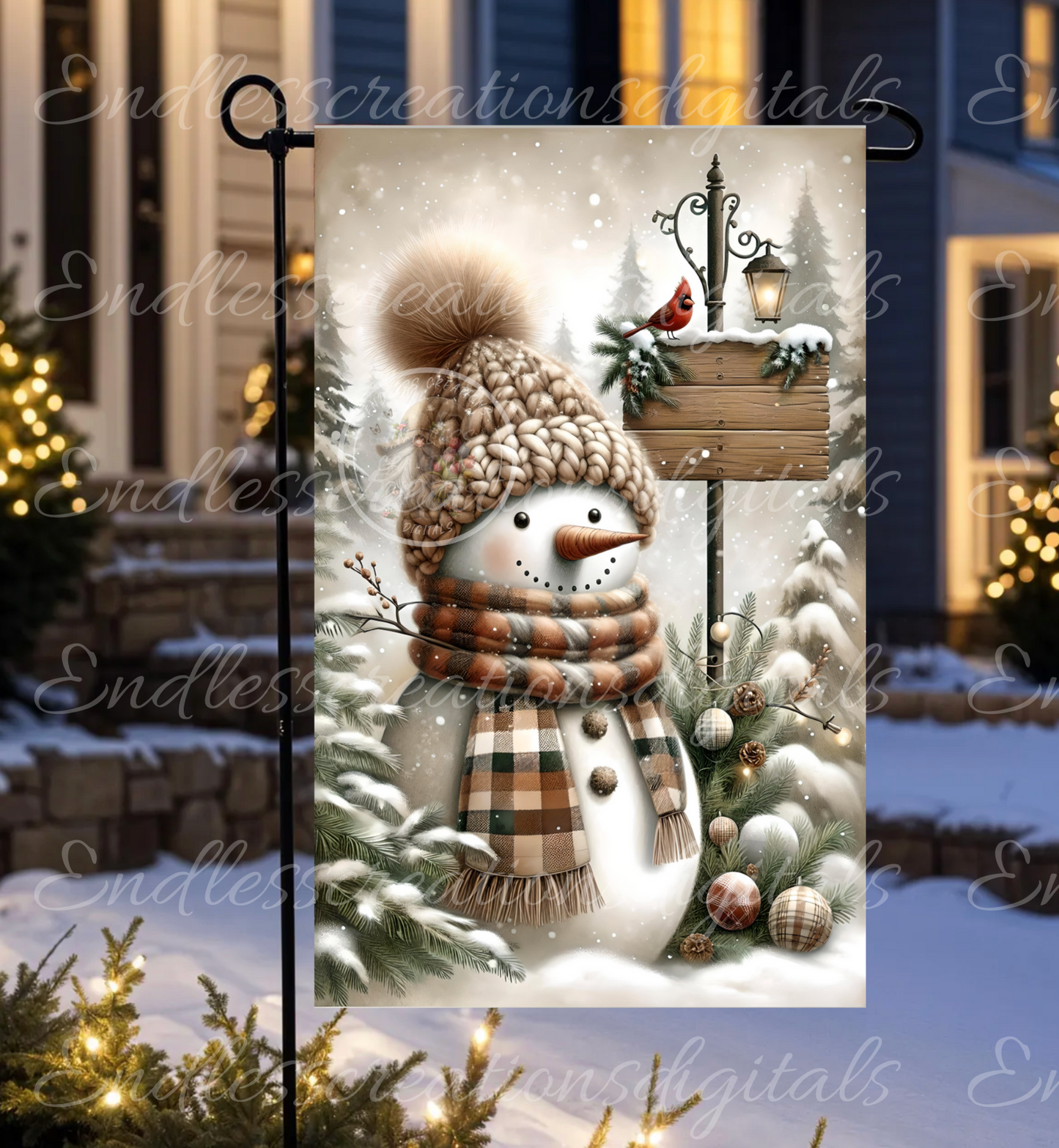 LET IT SNOW RUSTIC SNOWMAN GARDEN FLAG