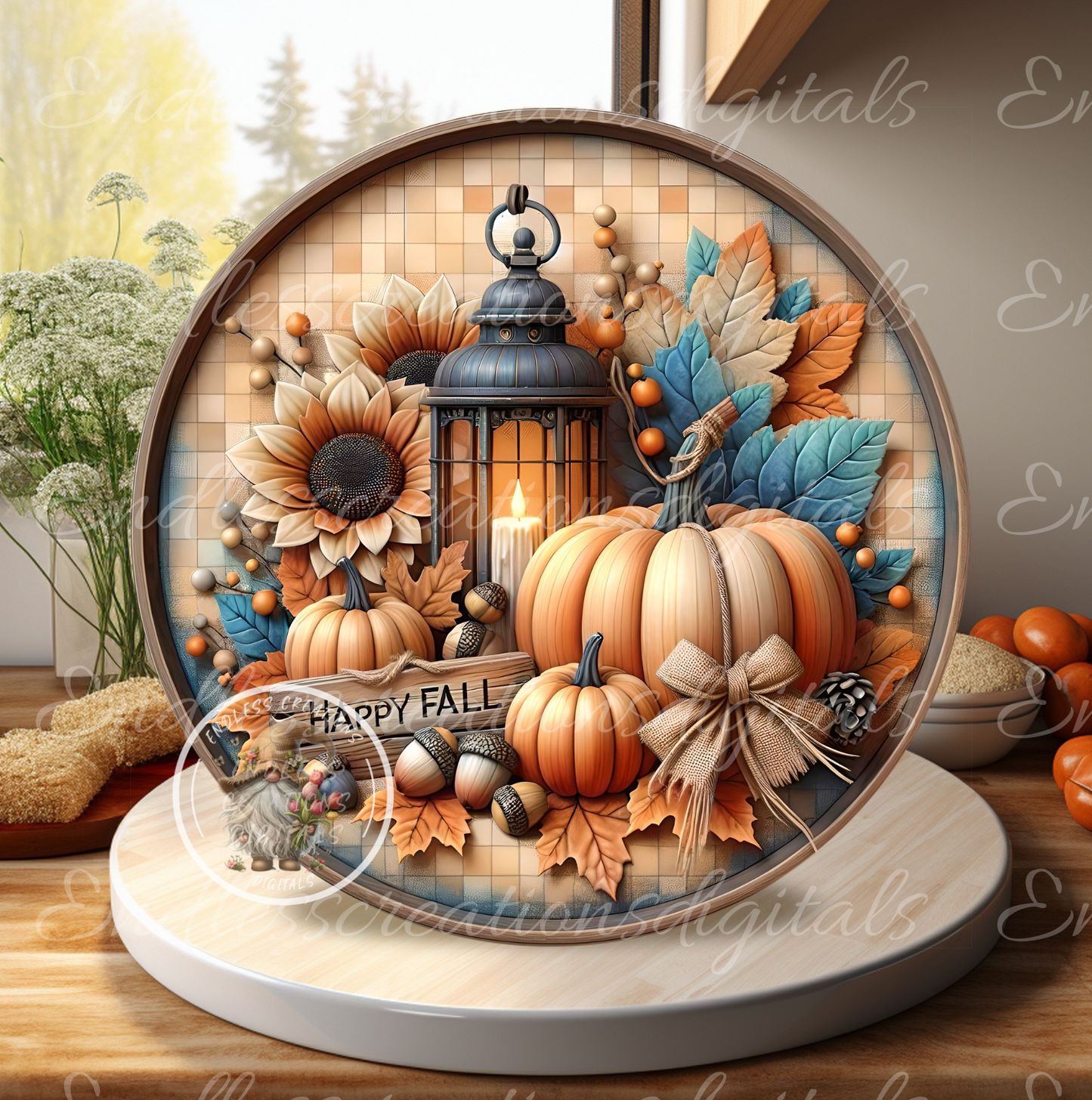 HAPPY FALL PUMPKIN FLORAL ROUND