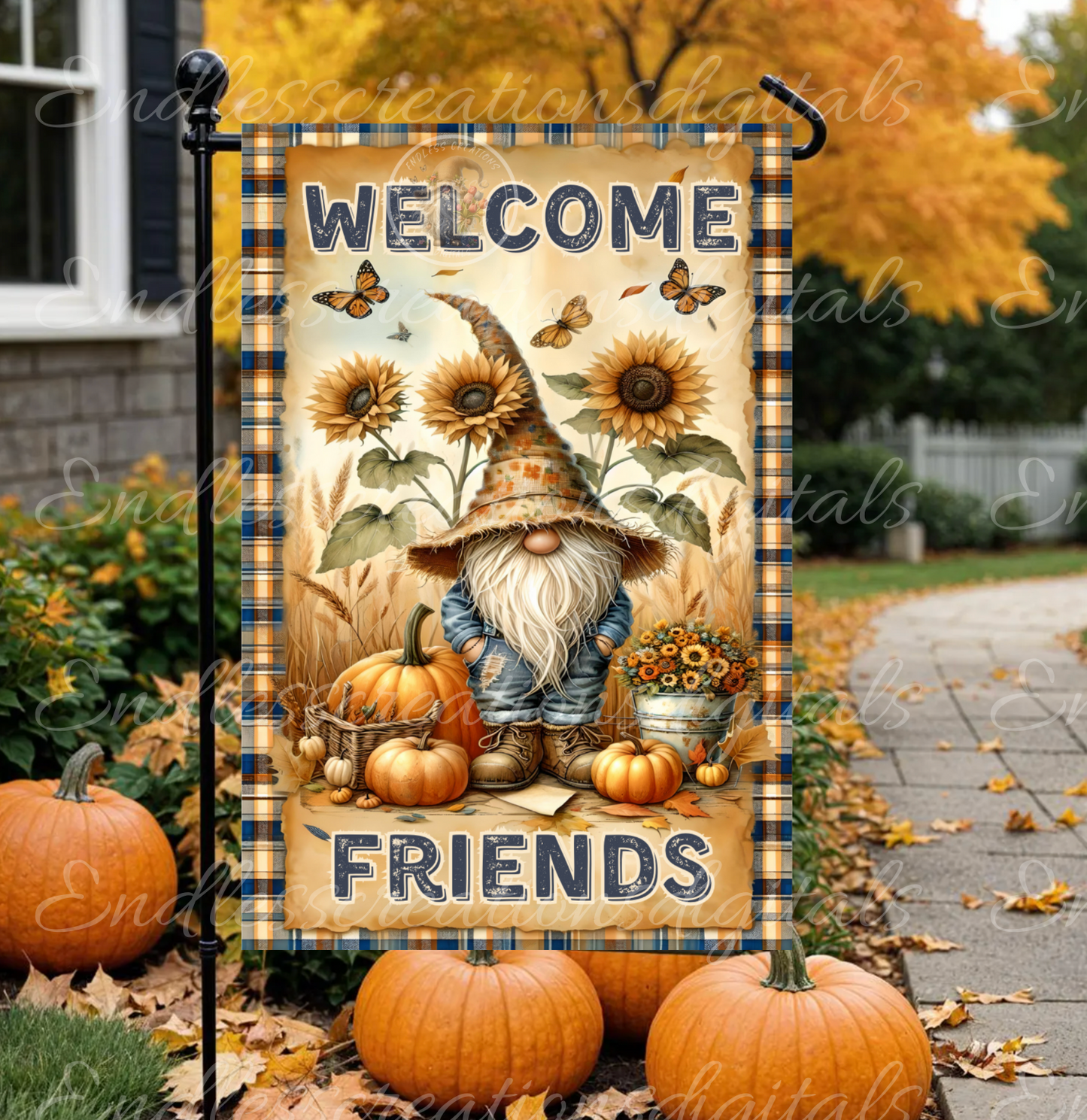 FALL GNOME WELCOME FRIENDS GARDEN FLAG