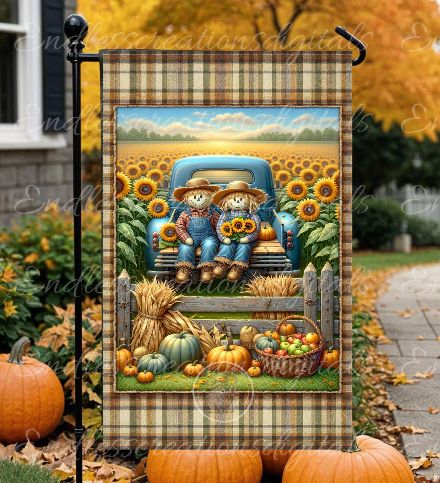 HOWDY FOLKS SCARECROW COUPLE FALL GARDEN FLAG