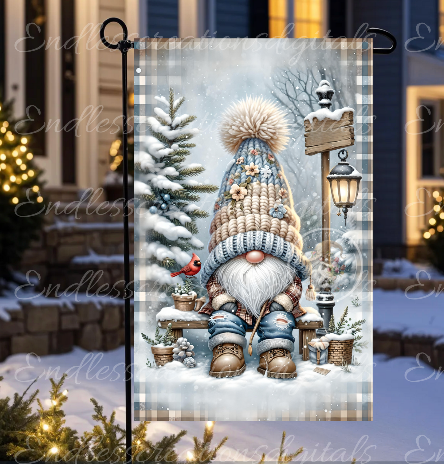 WINTER WELCOME GNOME GARDEN FLAG