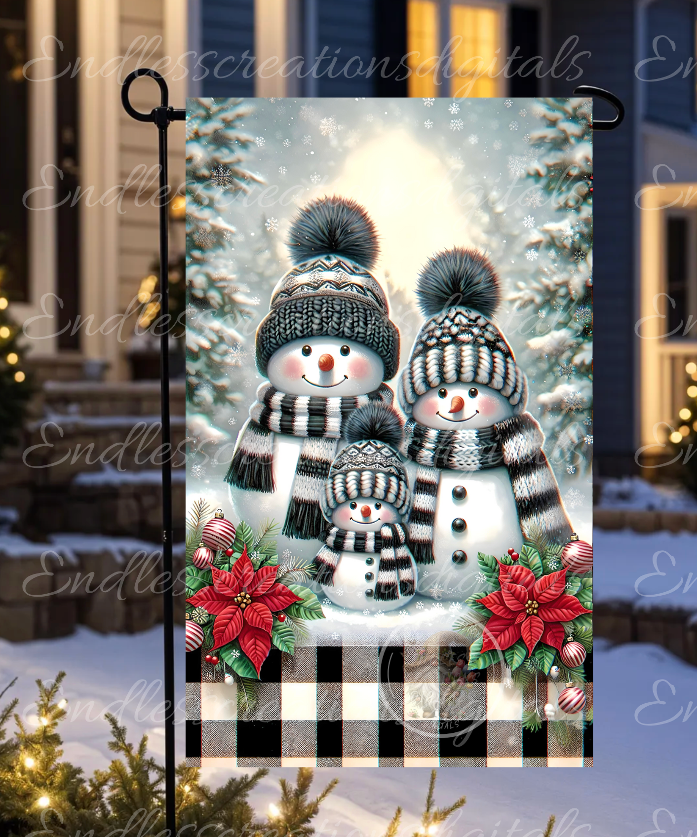 WELCOME SNOWMAN FAMILY WINTER GARDEN FLAG