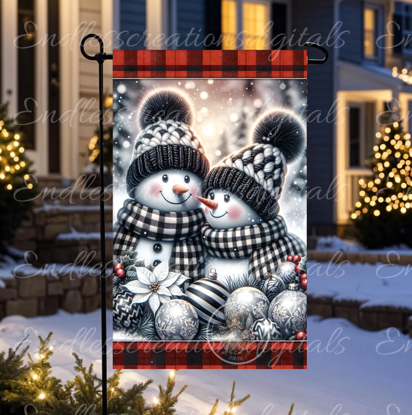 SNUGGLE UP SNOWMAN WINTER GARDEN FLAG