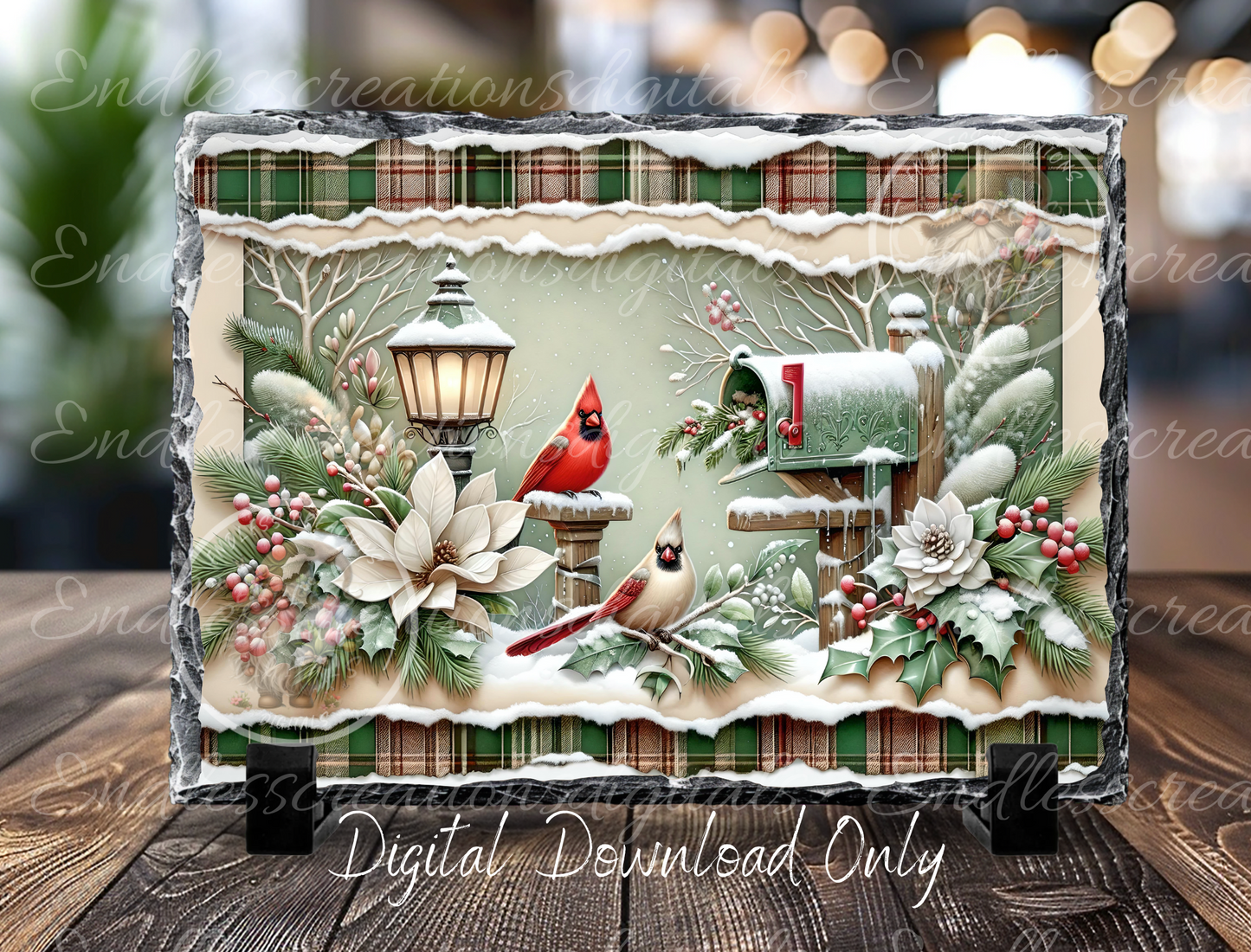 WINTER CARDINAL PAIR RECTANGLE/TIN
