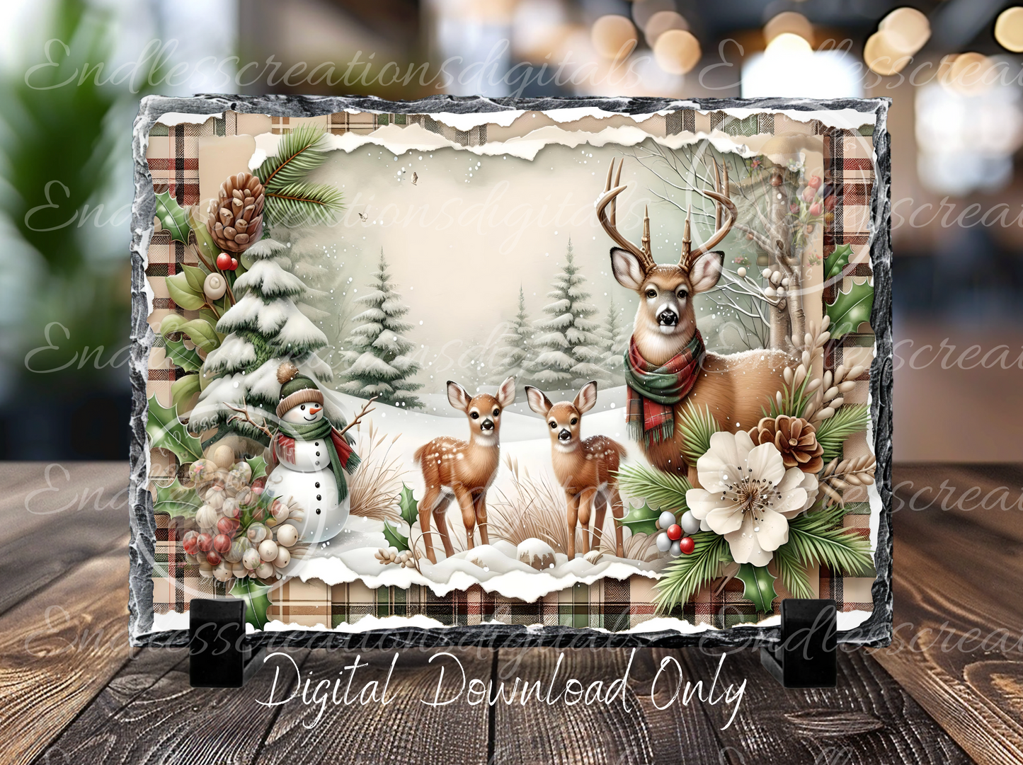 WINTER DEER SNOWMAN RECTANGLE/TINS
