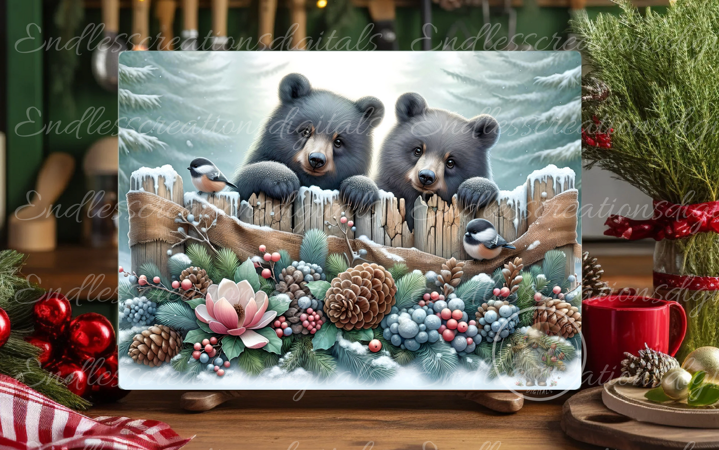 PAIR OF CUTE WINTER BLACK BEARS RECTANGLE/TINS