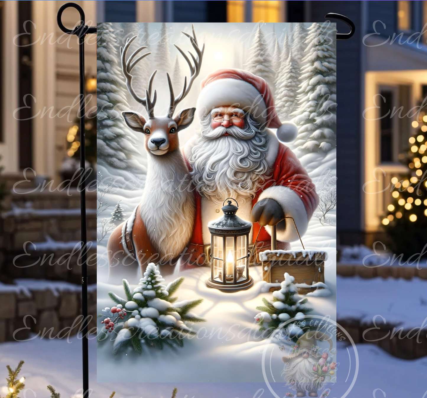 SANTA AND RUDOLPH CHRISTMAS GARDEN FLAG