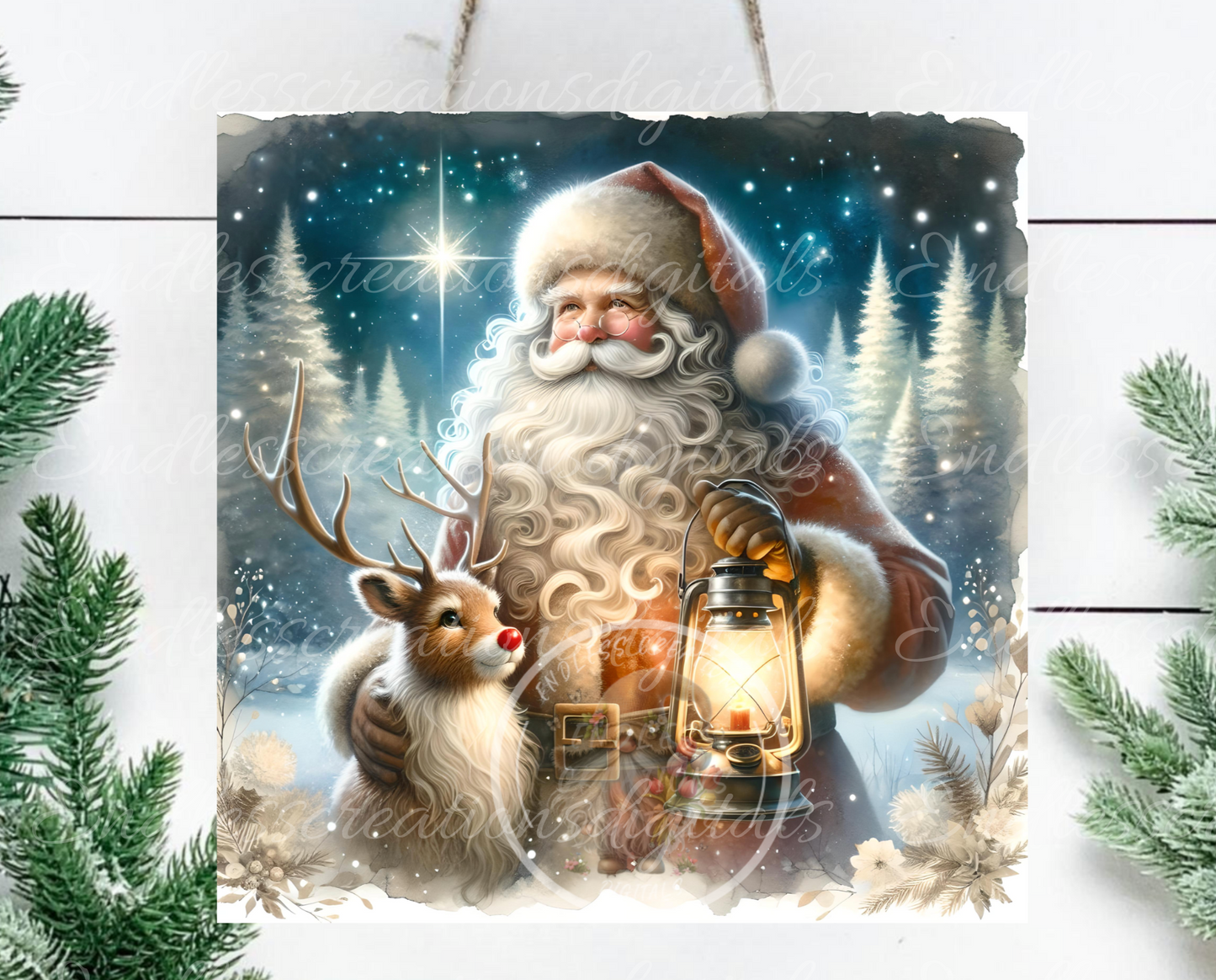 SQUARE CHRISTMAS SANTA AND REINDEER